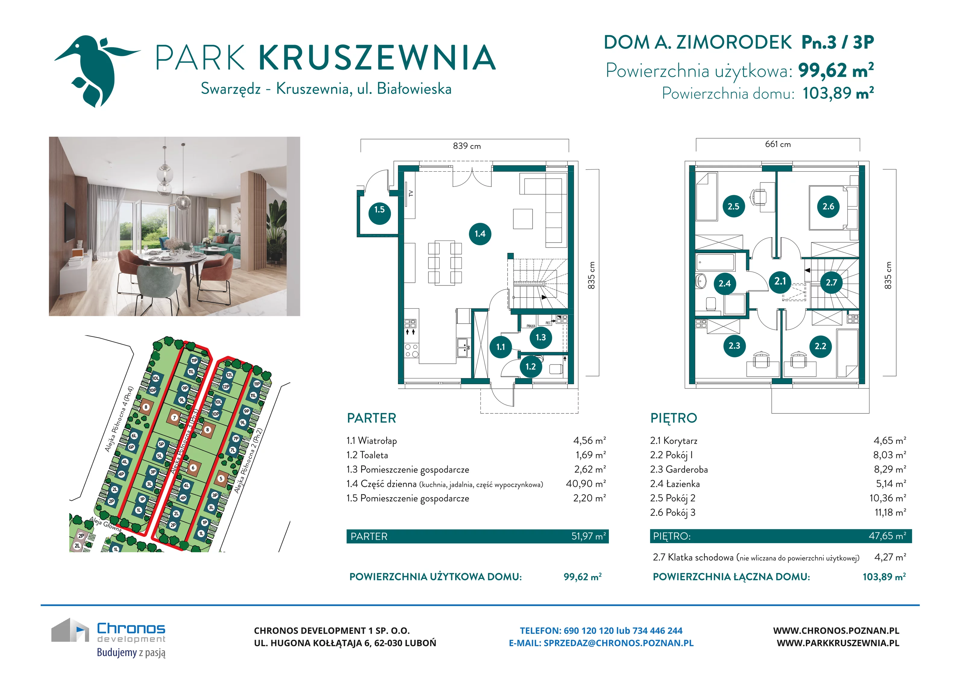 Dom 99,62 m², oferta nr A/Pn.3/3P, Park Kruszewnia, Kruszewnia, ul. Białowieska