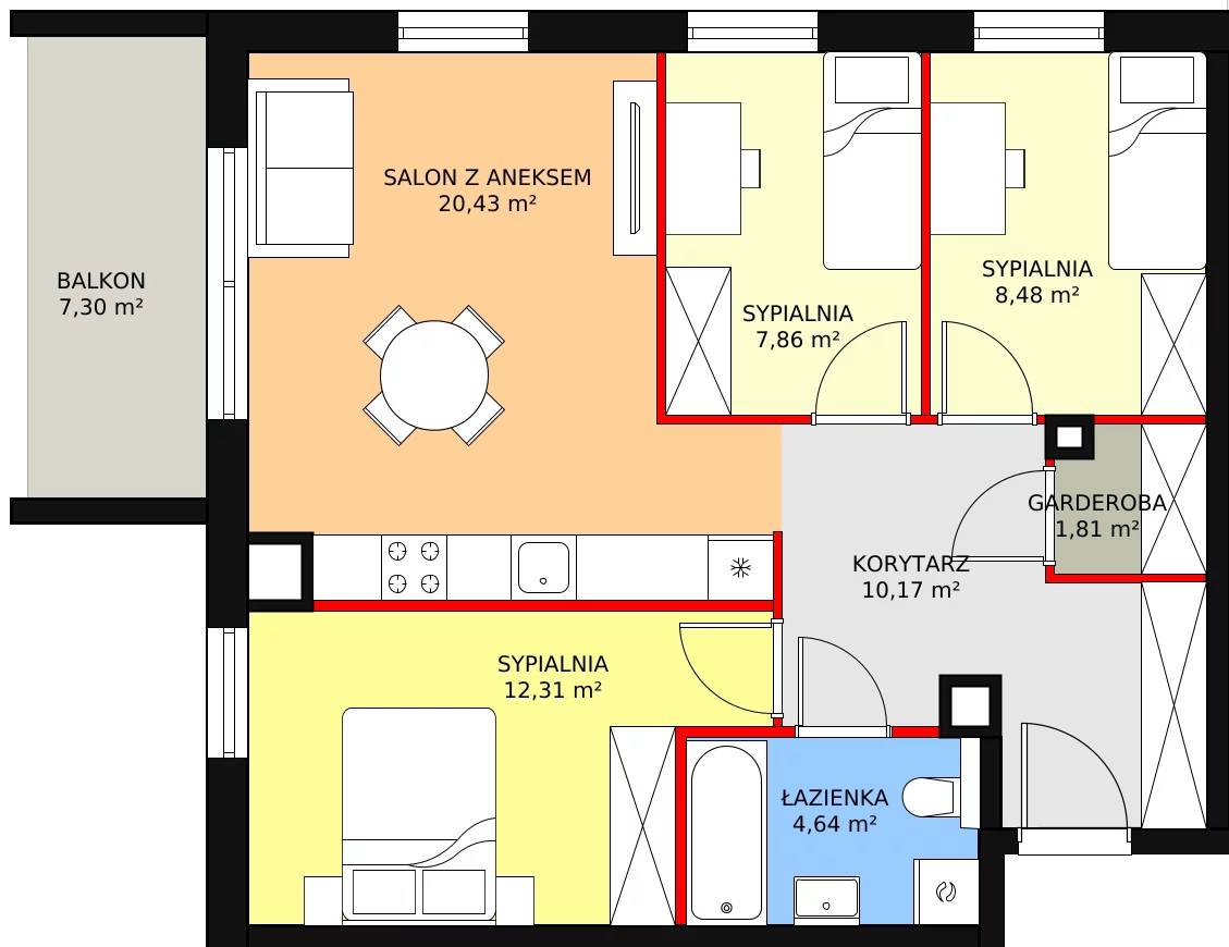 Mieszkanie 67,95 m², piętro 2, oferta nr B.26, Bonus, Pruszcz Gdański, ul. Powstańców Warszawy 79