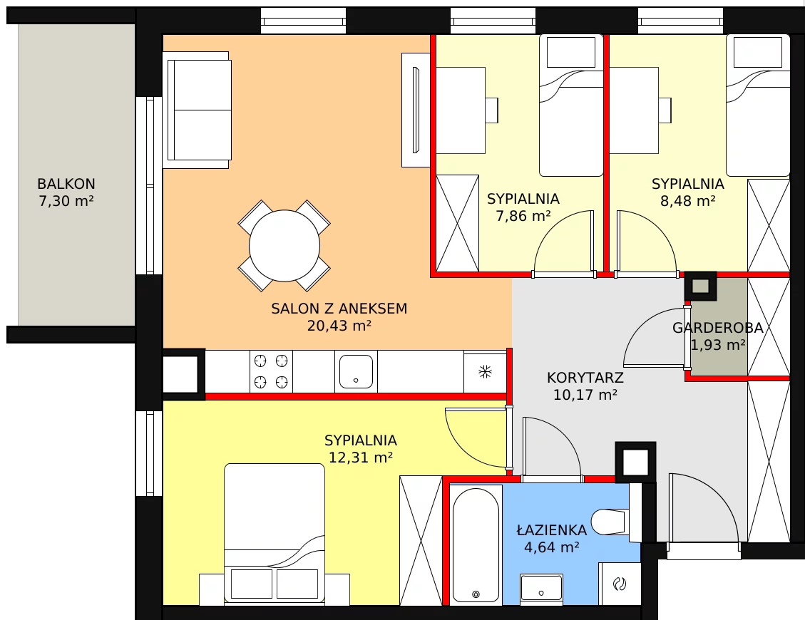 Mieszkanie 68,13 m², piętro 1, oferta nr B.17, Bonus, Pruszcz Gdański, ul. Powstańców Warszawy 79