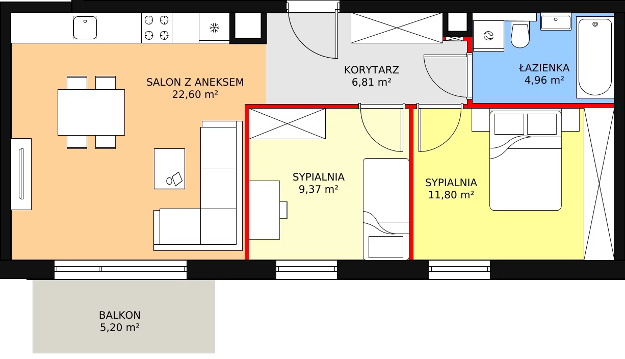 3 pokoje, mieszkanie 55,54 m², piętro 2, oferta nr 51, Luna, Gdańsk, Osowa, ul. Galaktyczna/Homera