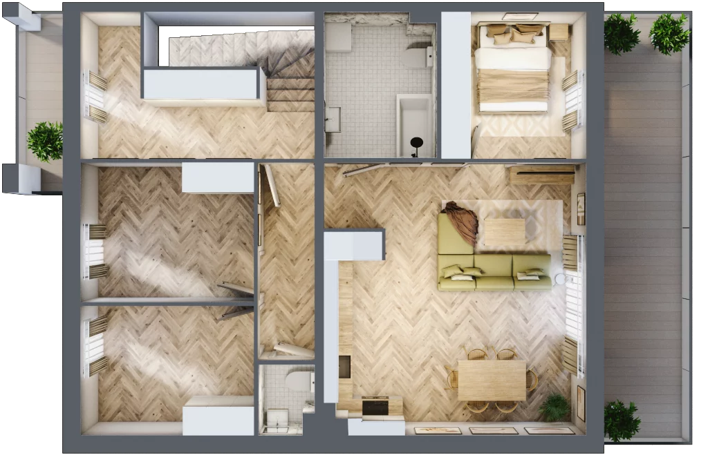 4 pokoje, mieszkanie 93,43 m², piętro 1, oferta nr F2, Aleja Wiśniowa Pogórze, Pogórze, ul. Feliksa Dorsza