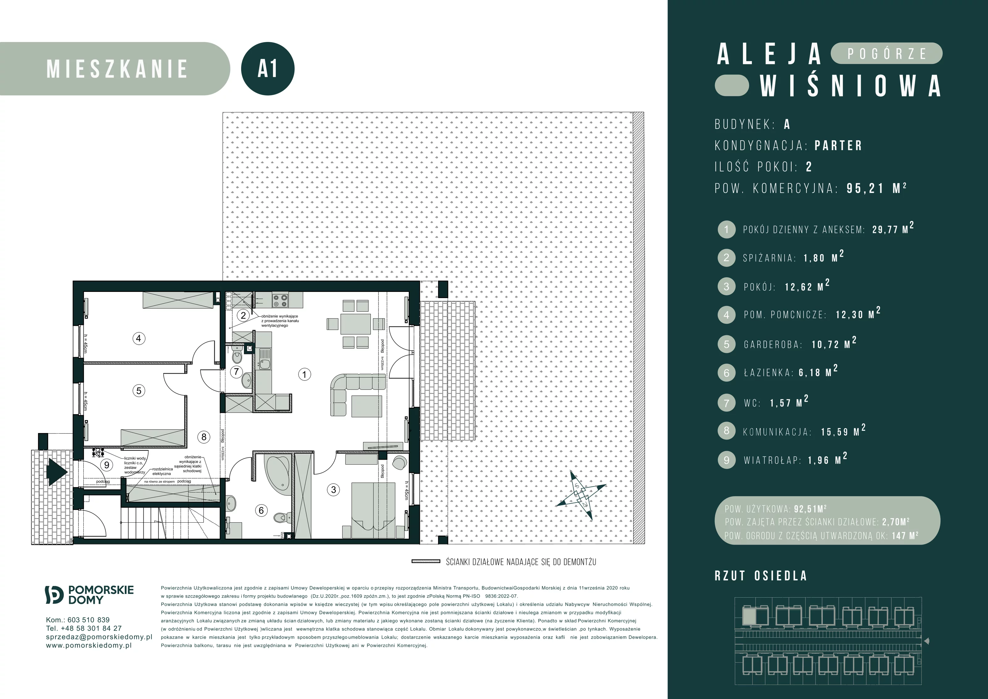 4 pokoje, mieszkanie 95,74 m², parter, oferta nr A1, Aleja Wiśniowa Pogórze, Pogórze, ul. Feliksa Dorsza