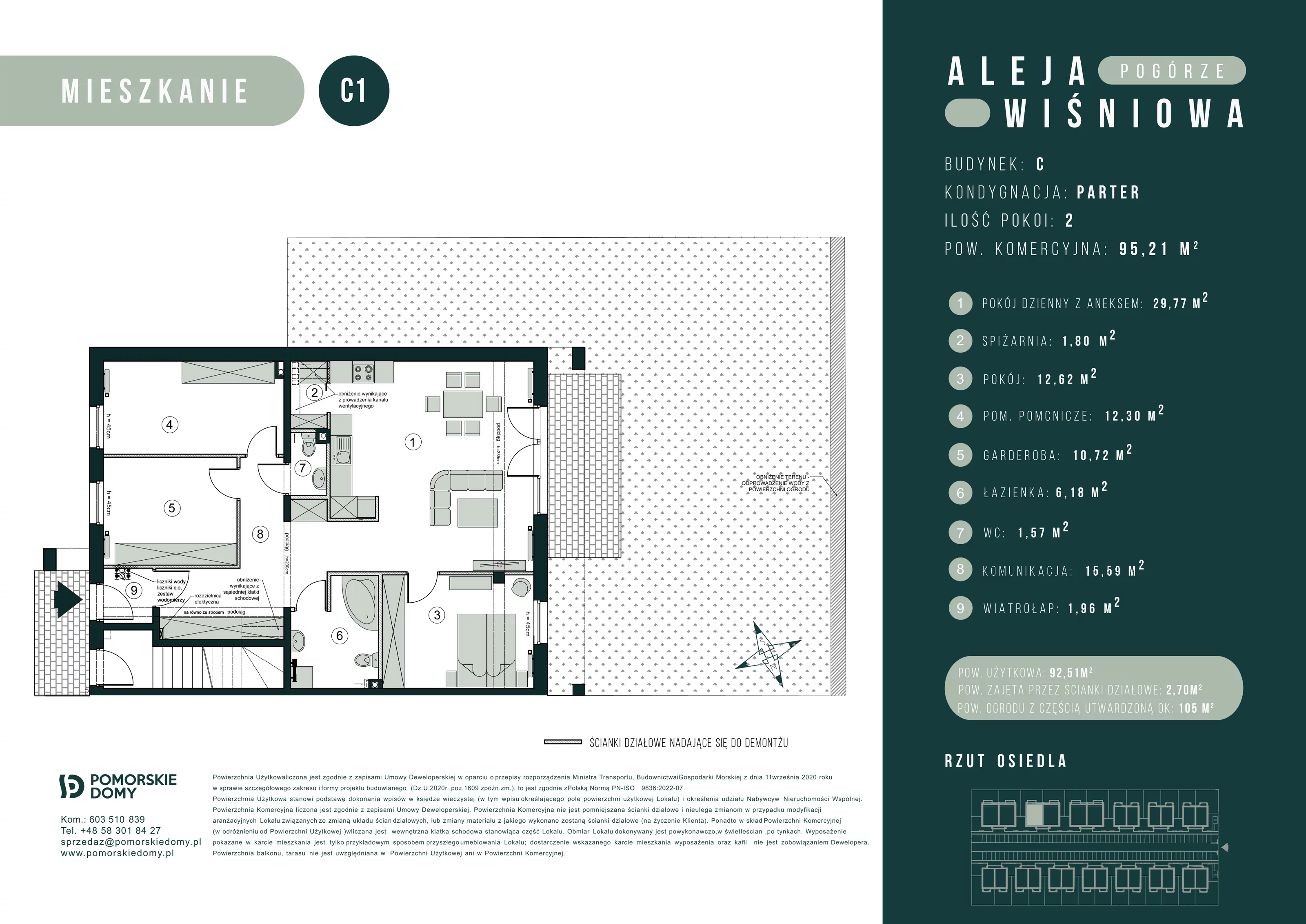 4 pokoje, mieszkanie 95,74 m², parter, oferta nr C1, Aleja Wiśniowa Pogórze, Pogórze, ul. Feliksa Dorsza