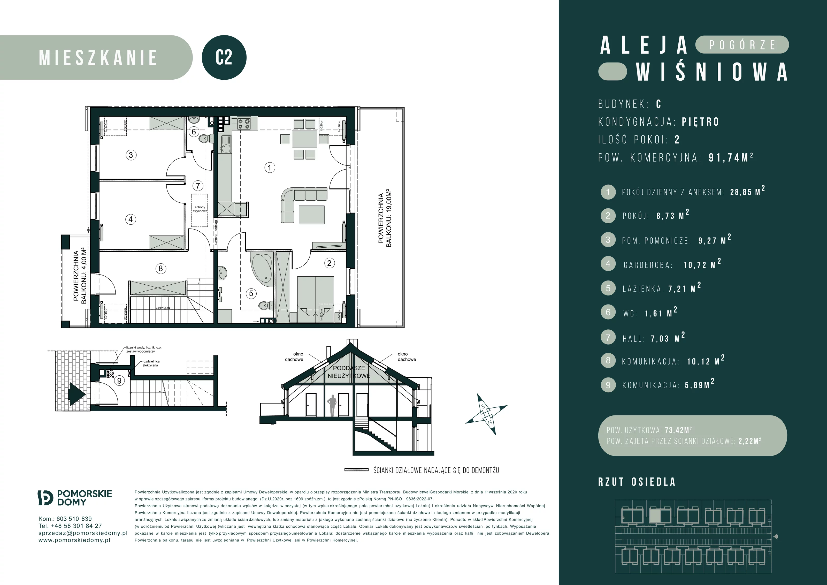 4 pokoje, mieszkanie 93,43 m², piętro 1, oferta nr C2, Aleja Wiśniowa Pogórze, Pogórze, ul. Feliksa Dorsza