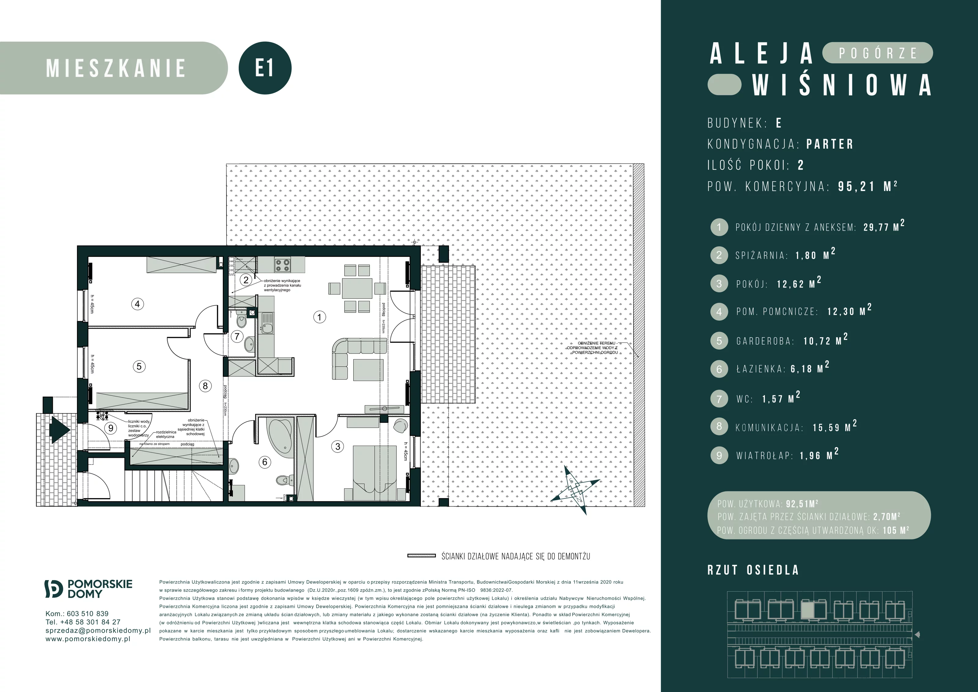 4 pokoje, mieszkanie 95,74 m², parter, oferta nr E1, Aleja Wiśniowa Pogórze, Pogórze, ul. Feliksa Dorsza
