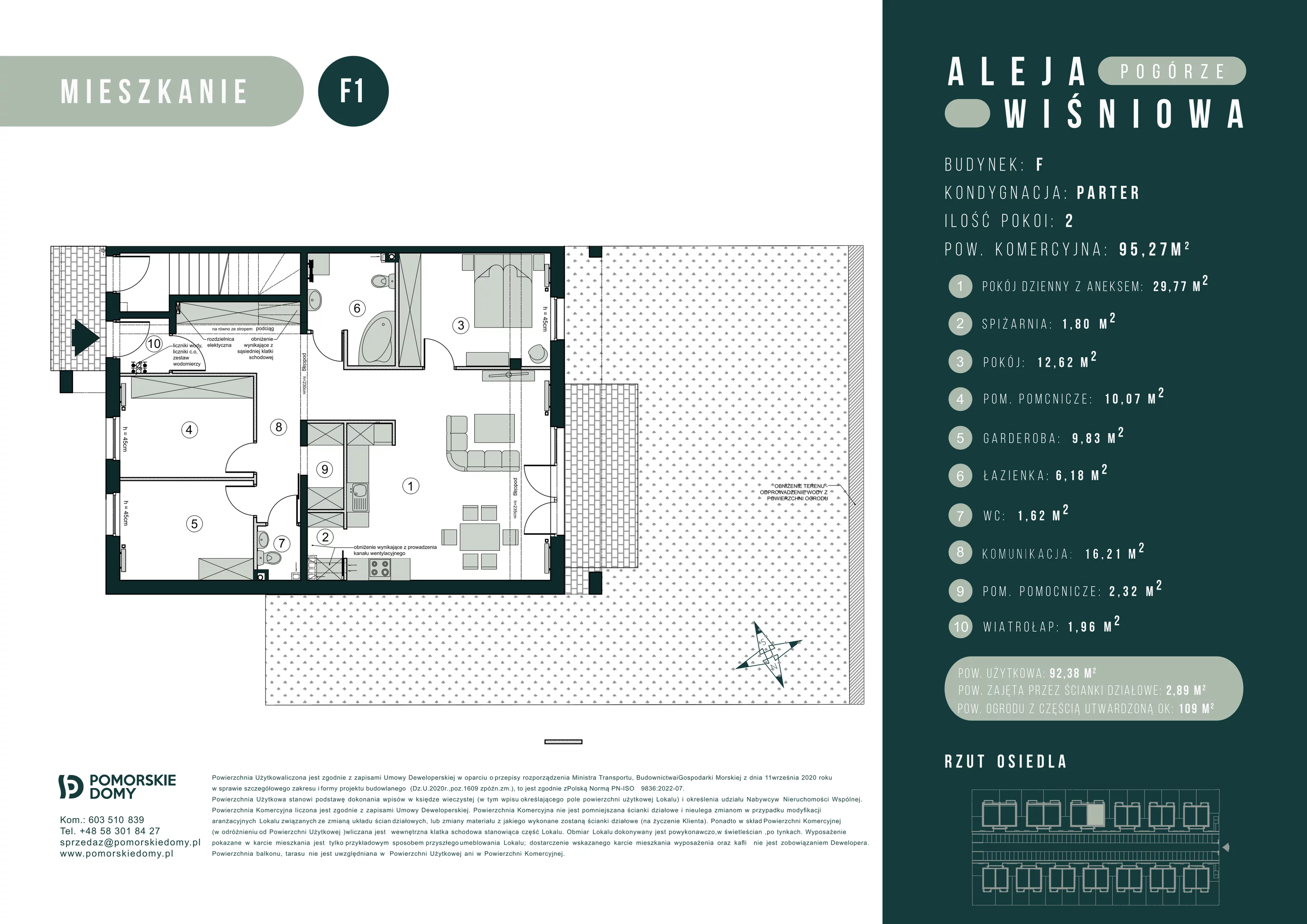 4 pokoje, mieszkanie 95,66 m², parter, oferta nr F1, Aleja Wiśniowa Pogórze, Pogórze, ul. Feliksa Dorsza