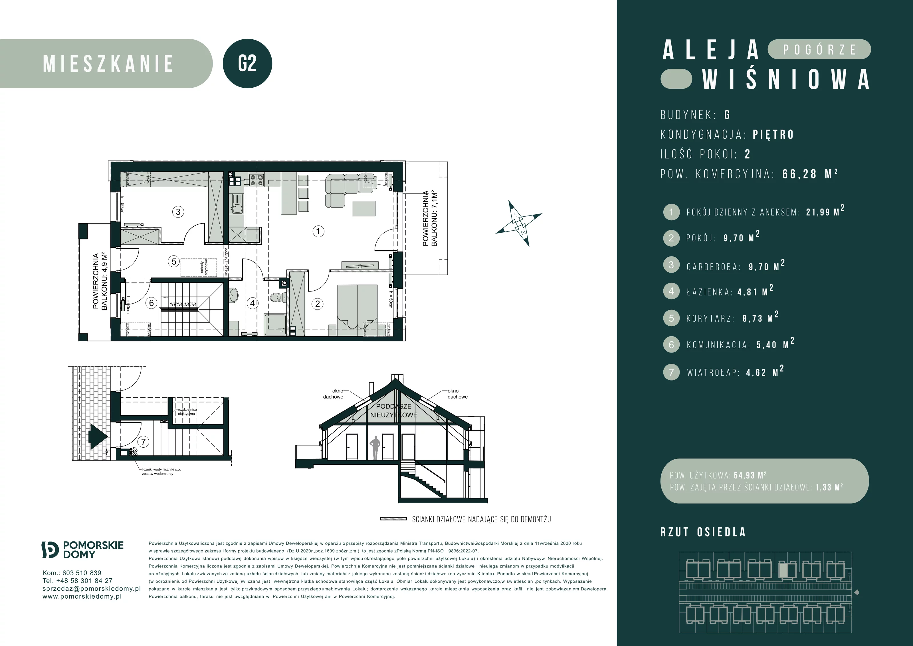 3 pokoje, mieszkanie 66,43 m², piętro 1, oferta nr G2, Aleja Wiśniowa Pogórze, Pogórze, ul. Feliksa Dorsza