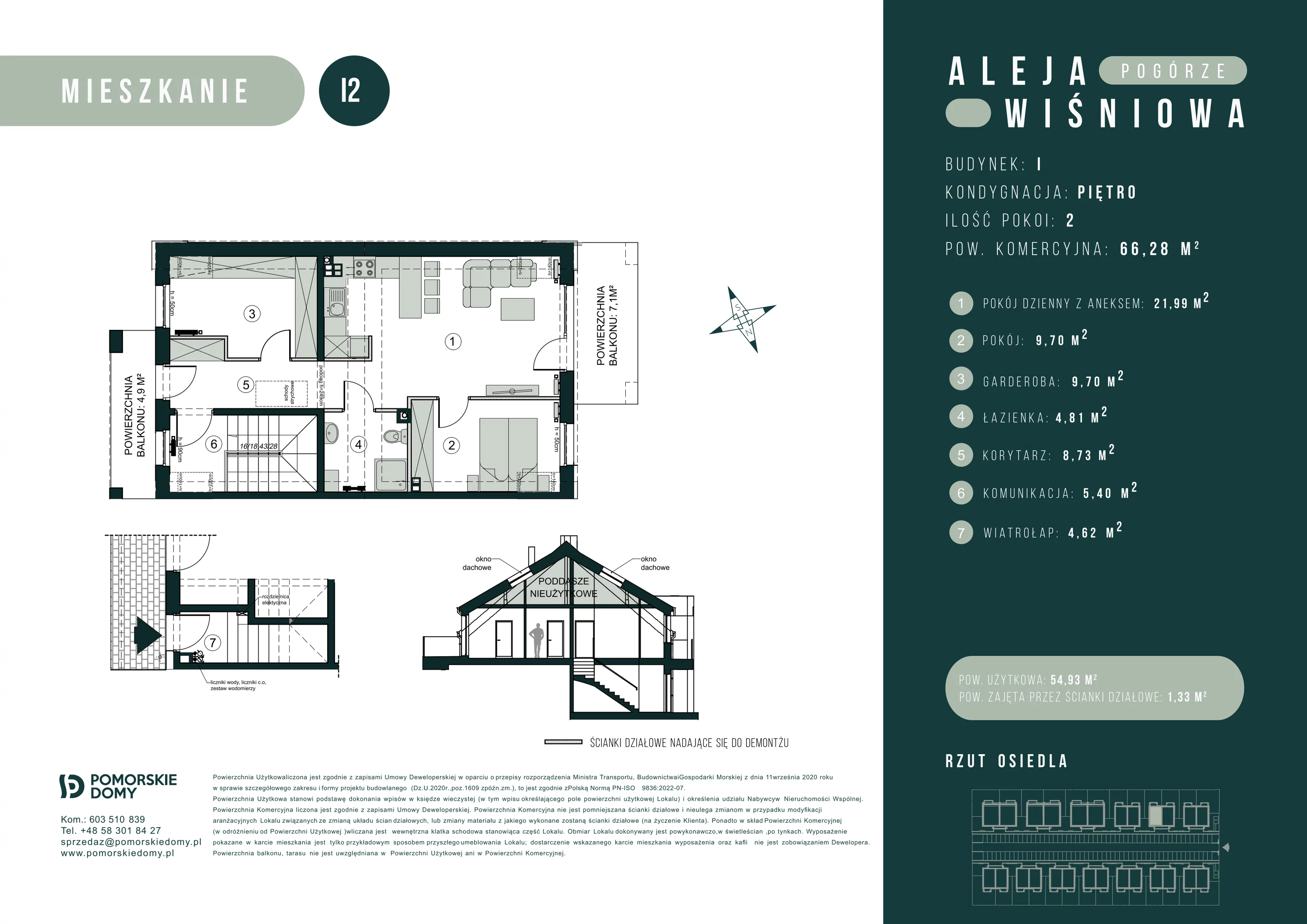 3 pokoje, mieszkanie 66,43 m², piętro 1, oferta nr I2, Aleja Wiśniowa Pogórze, Pogórze, ul. Feliksa Dorsza