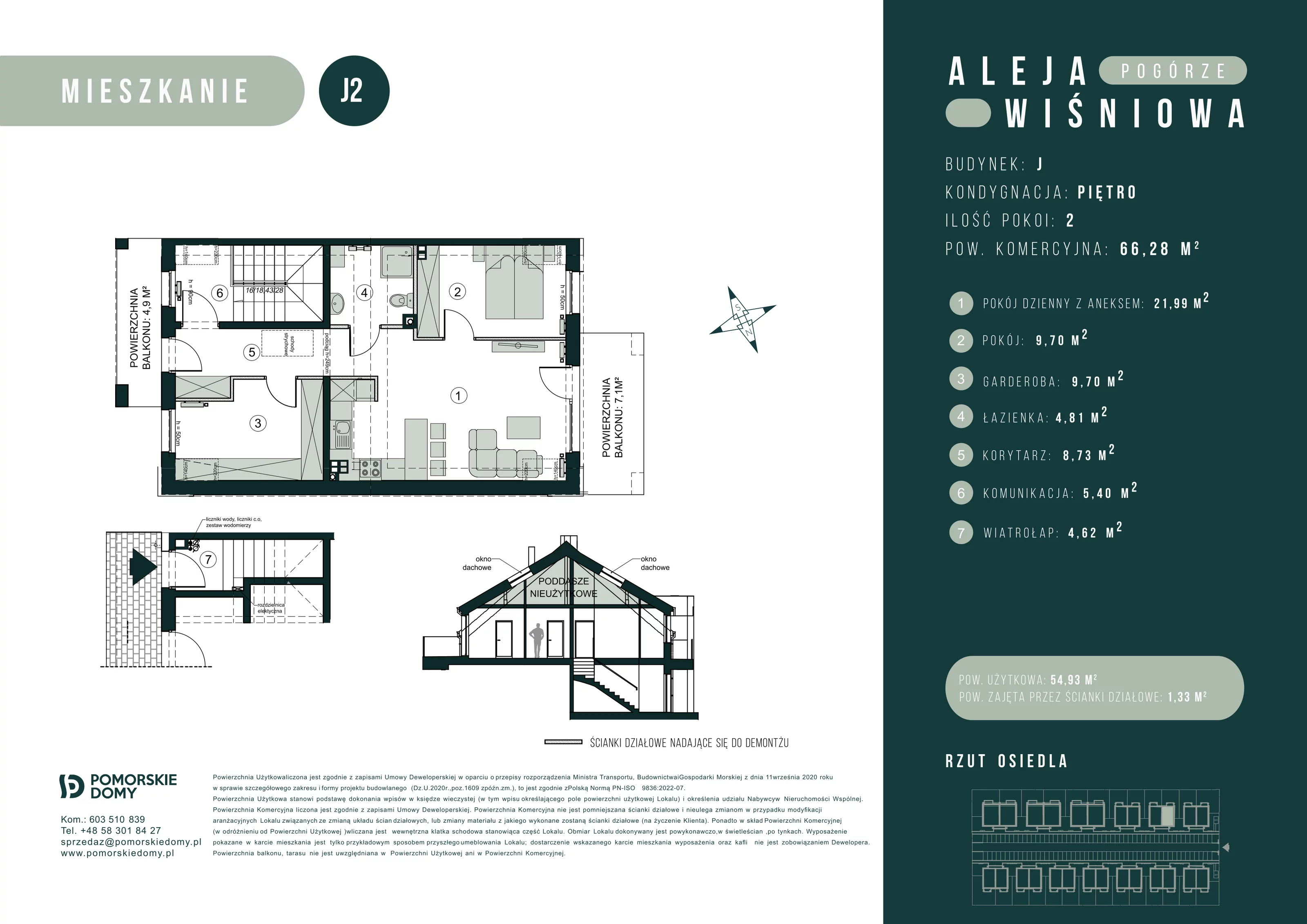 3 pokoje, mieszkanie 66,43 m², piętro 1, oferta nr J2, Aleja Wiśniowa Pogórze, Pogórze, ul. Feliksa Dorsza