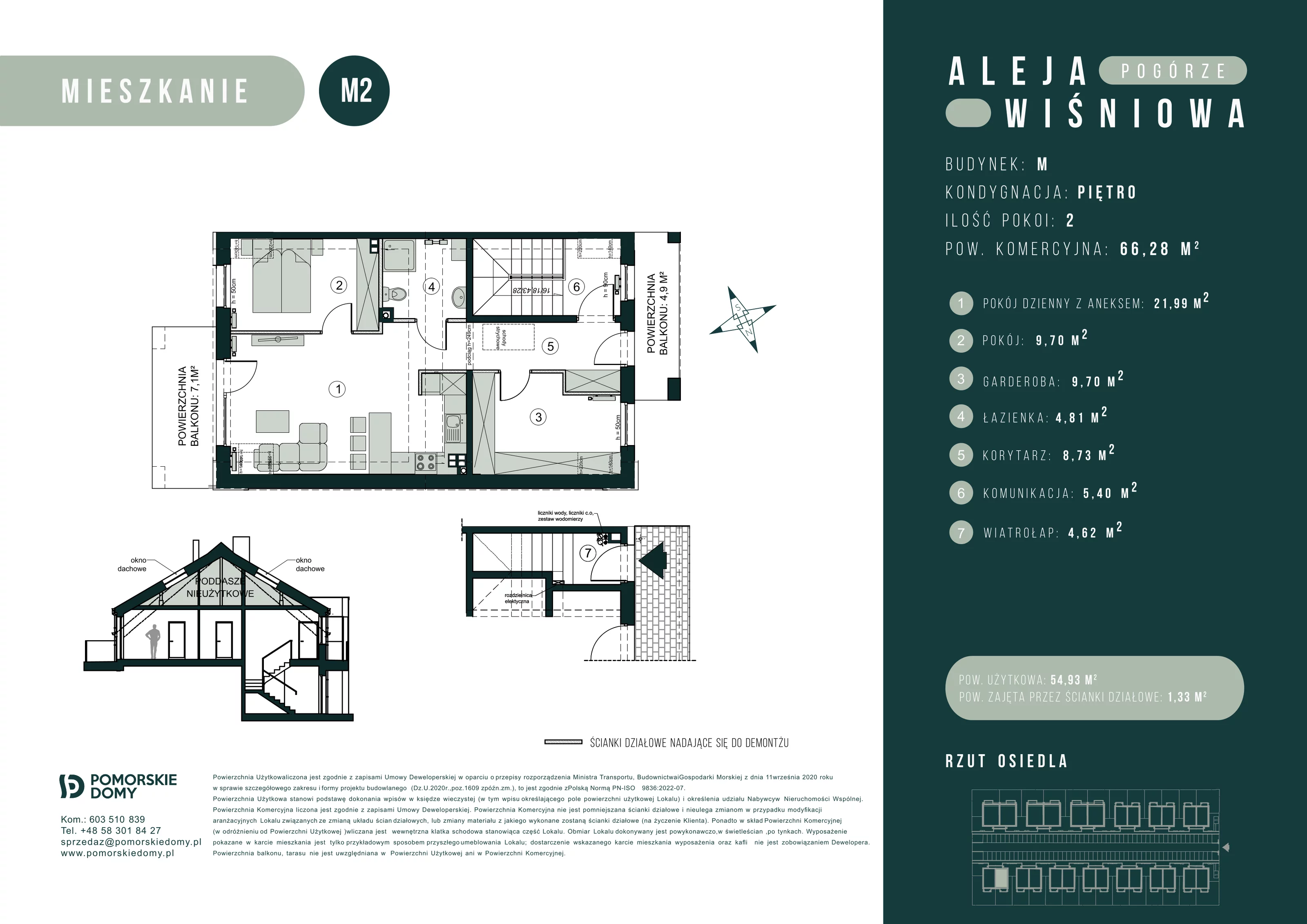 3 pokoje, mieszkanie 66,43 m², piętro 1, oferta nr M2, Aleja Wiśniowa Pogórze, Pogórze, ul. Feliksa Dorsza