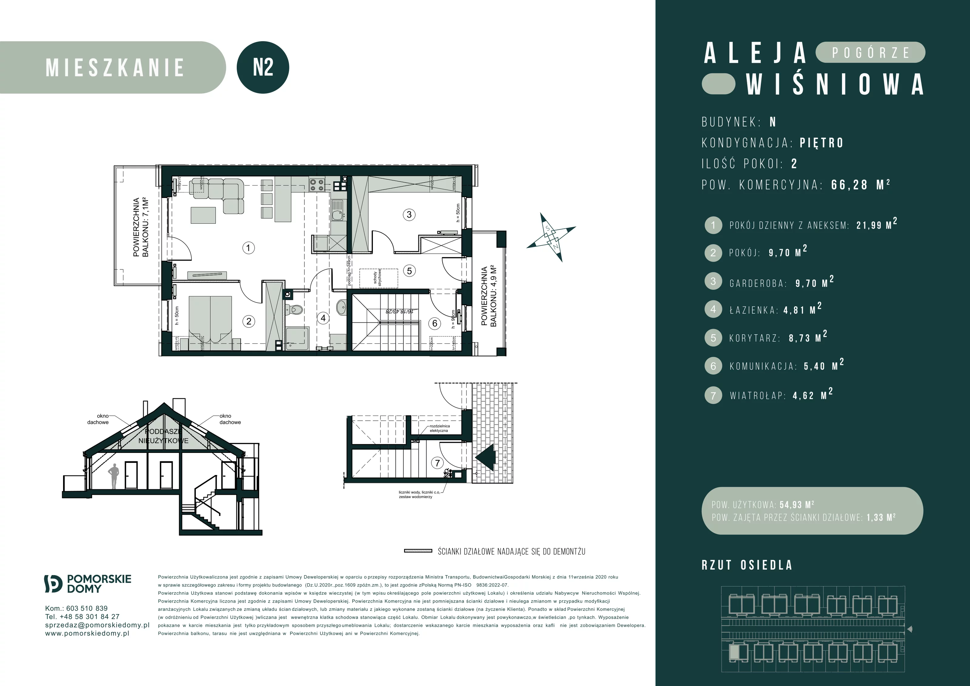 3 pokoje, mieszkanie 66,43 m², piętro 1, oferta nr N2, Aleja Wiśniowa Pogórze, Pogórze, ul. Feliksa Dorsza