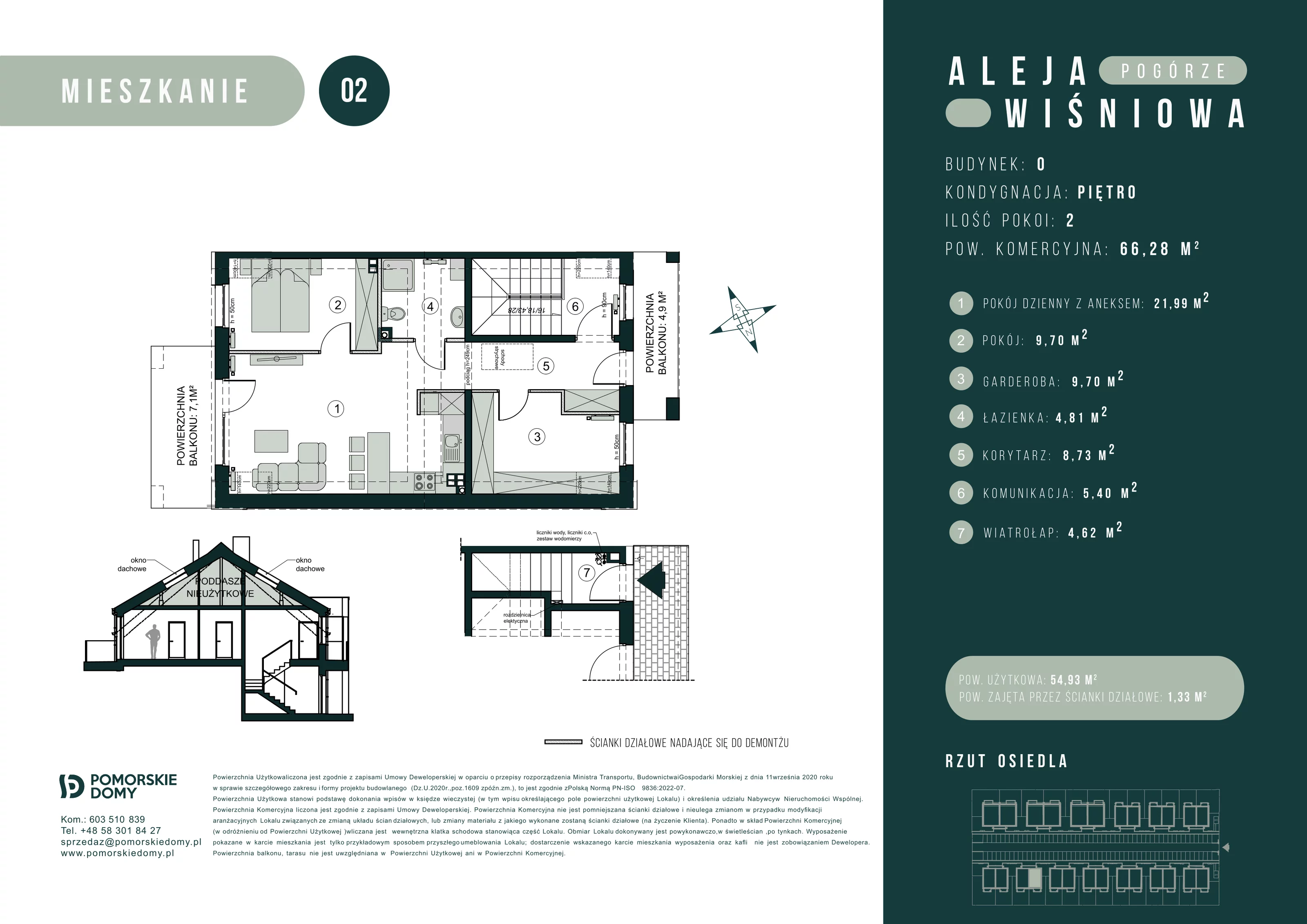 3 pokoje, mieszkanie 66,43 m², piętro 1, oferta nr O2, Aleja Wiśniowa Pogórze, Pogórze, ul. Feliksa Dorsza