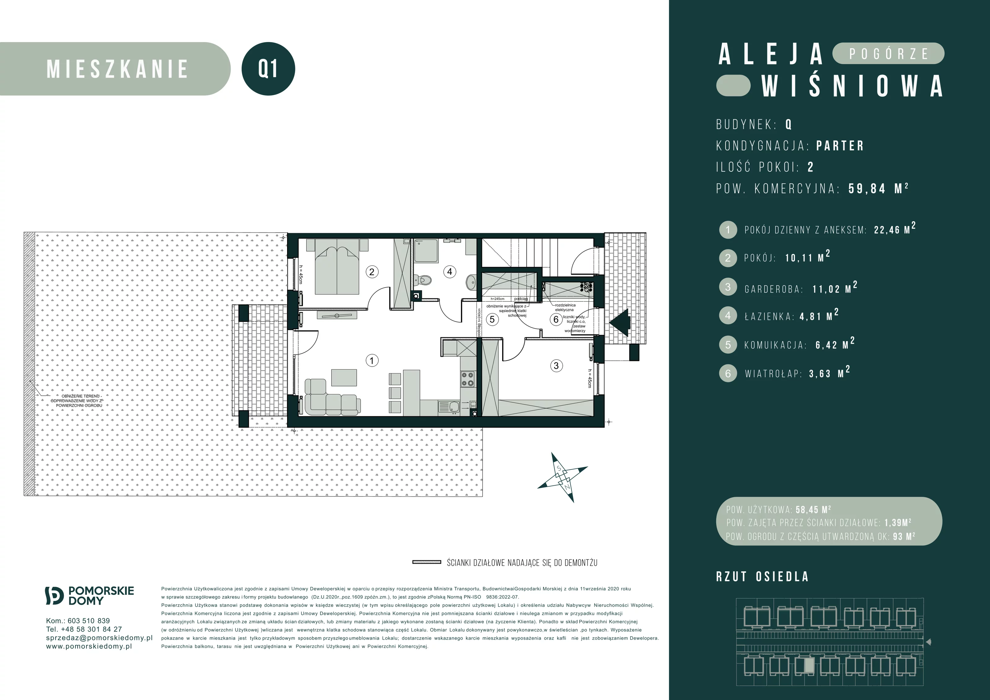 3 pokoje, mieszkanie 60,22 m², parter, oferta nr Q1, Aleja Wiśniowa Pogórze, Pogórze, ul. Feliksa Dorsza