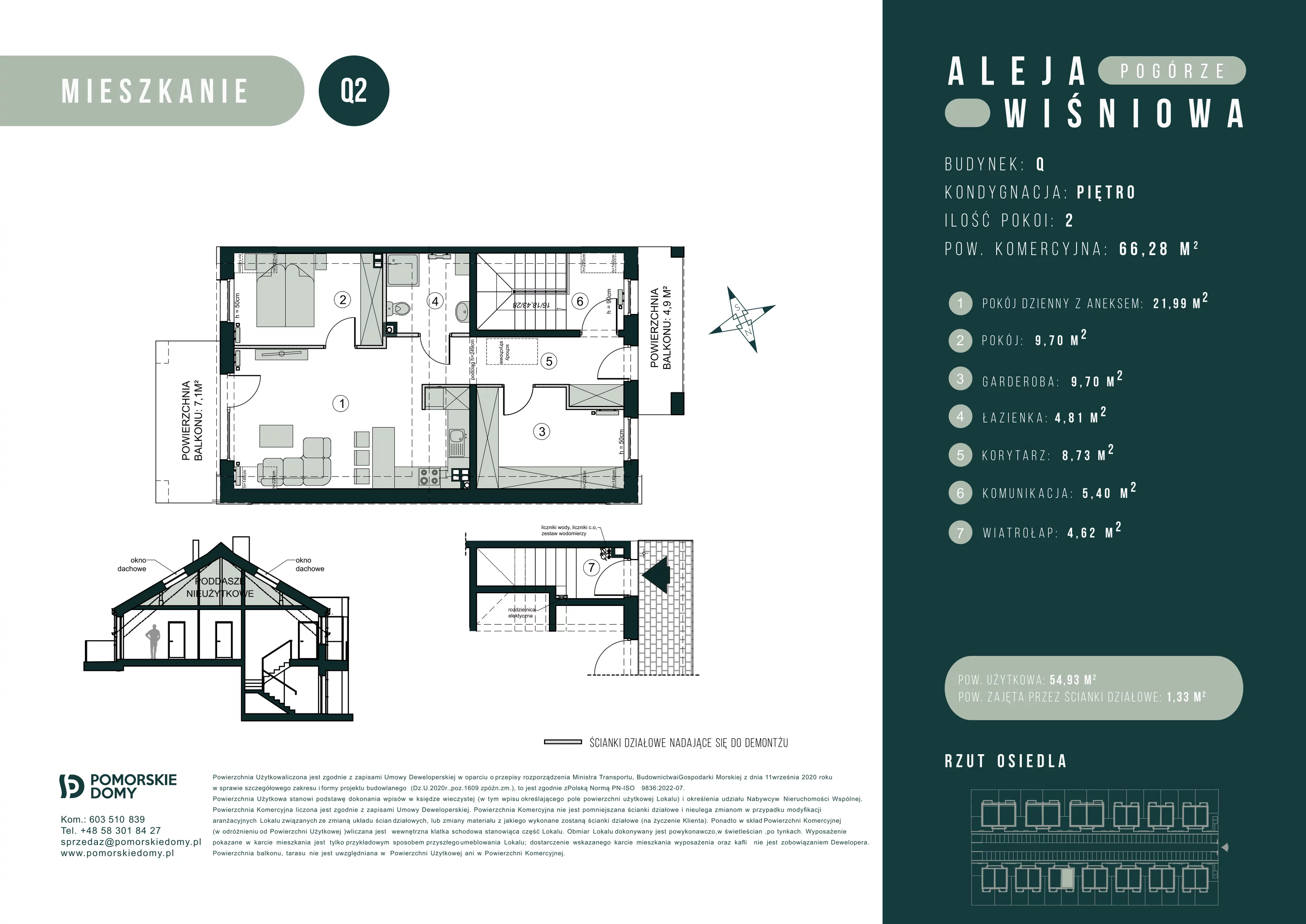 3 pokoje, mieszkanie 66,43 m², piętro 1, oferta nr Q2, Aleja Wiśniowa Pogórze, Pogórze, ul. Feliksa Dorsza