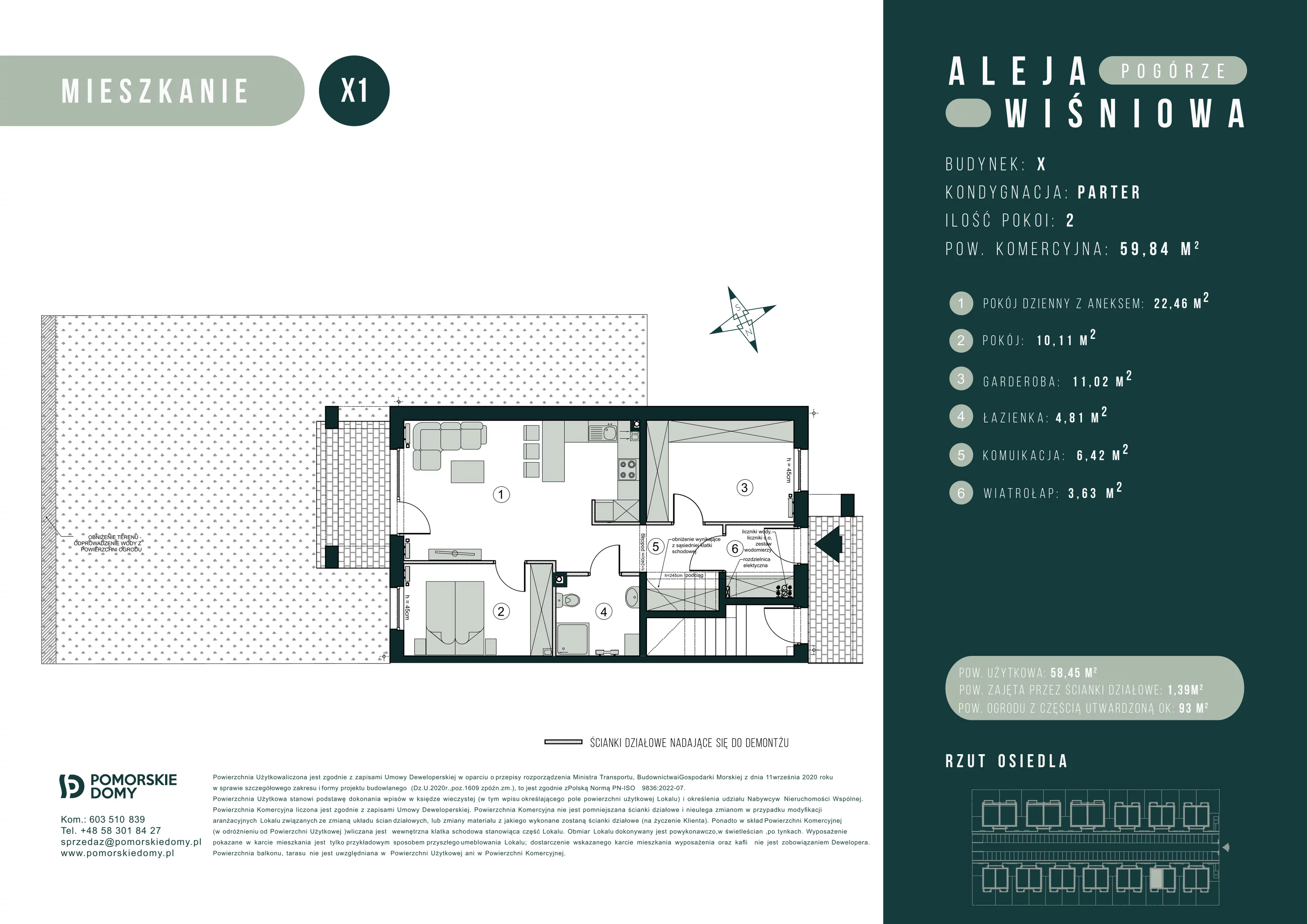 3 pokoje, mieszkanie 60,22 m², parter, oferta nr X1, Aleja Wiśniowa Pogórze, Pogórze, ul. Feliksa Dorsza