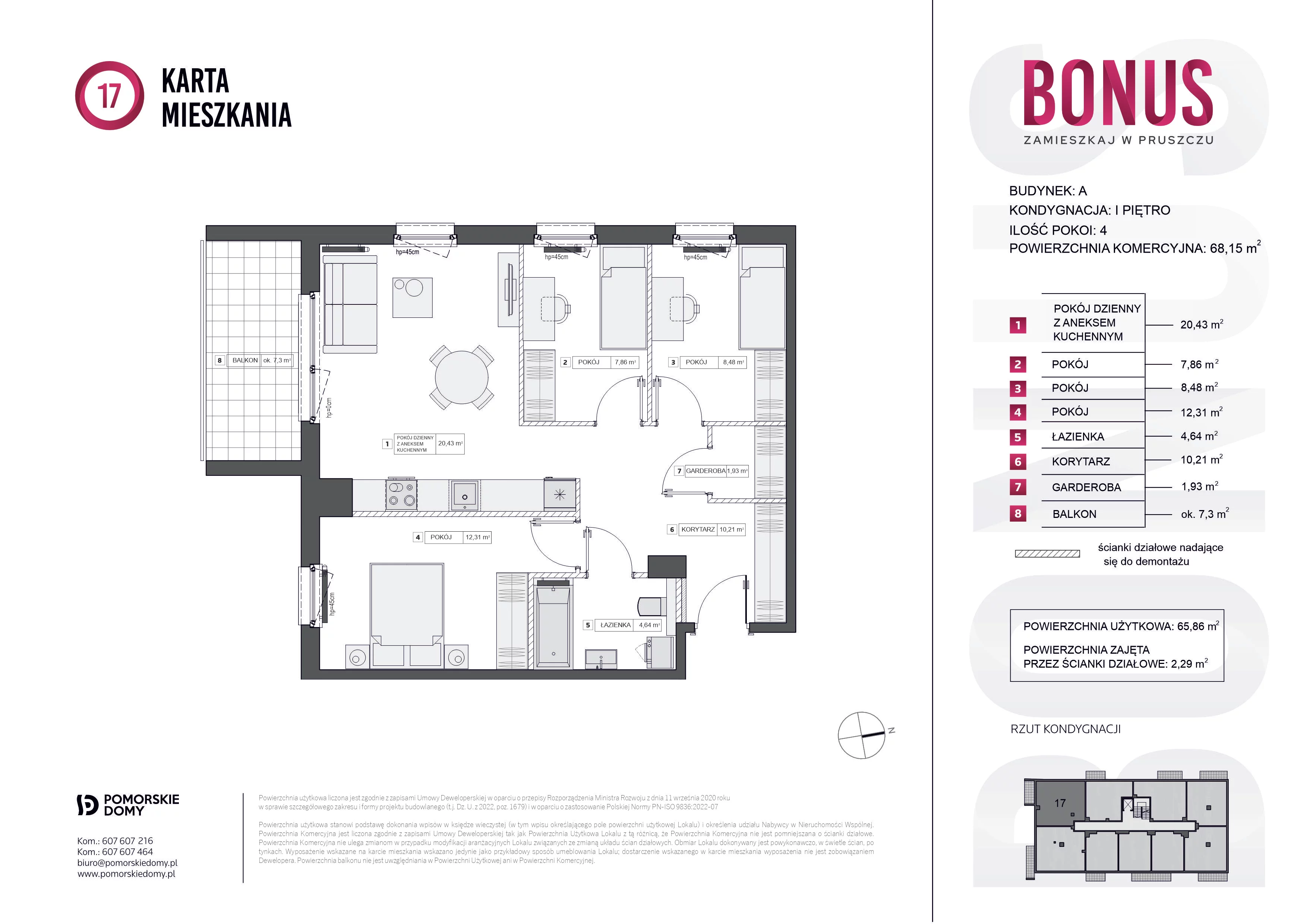 Mieszkanie 65,86 m², piętro 1, oferta nr A.17, Bonus, Pruszcz Gdański, ul. Powstańców Warszawy 79