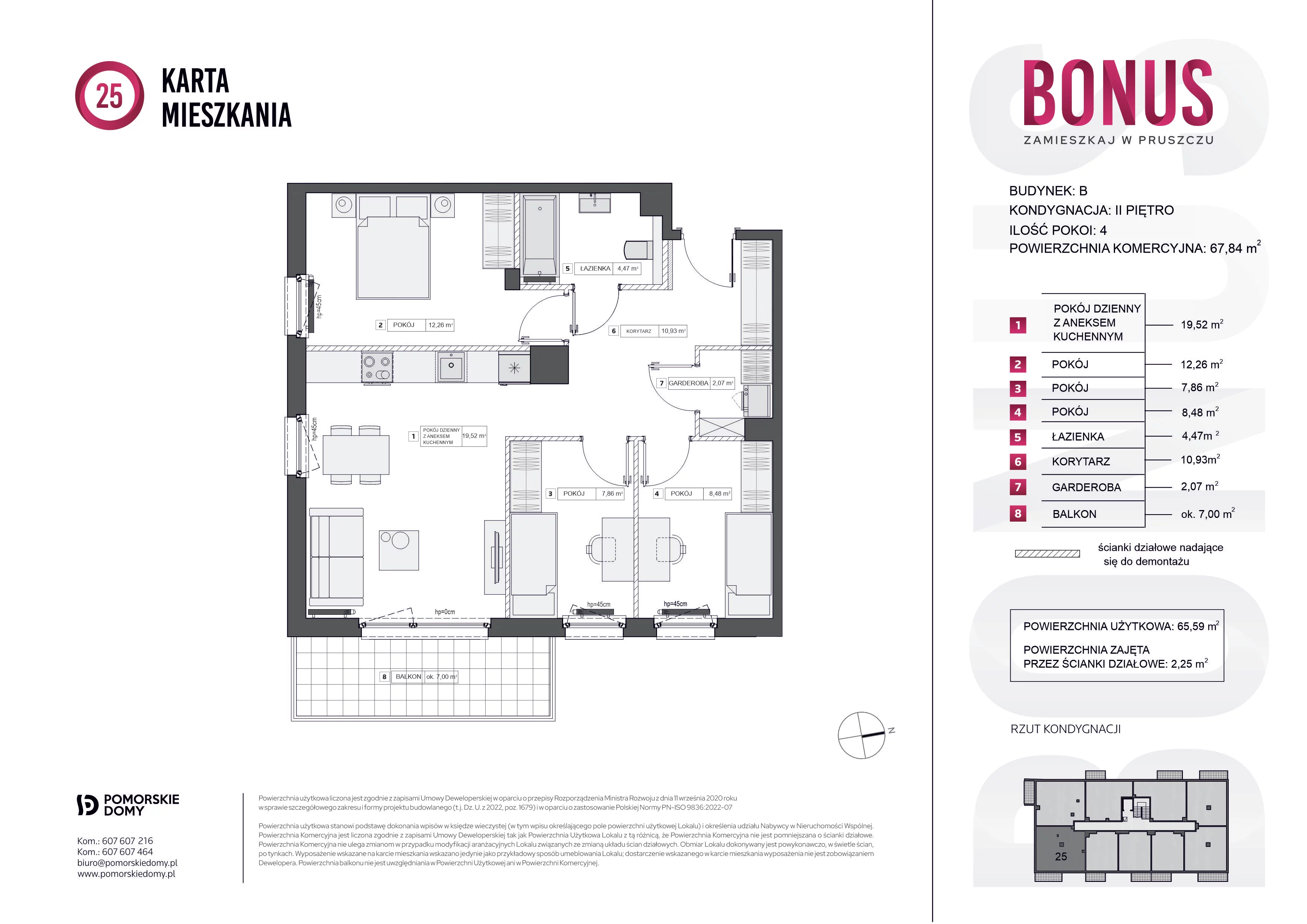 Mieszkanie 65,59 m², piętro 2, oferta nr B.25, Bonus, Pruszcz Gdański, ul. Powstańców Warszawy 79