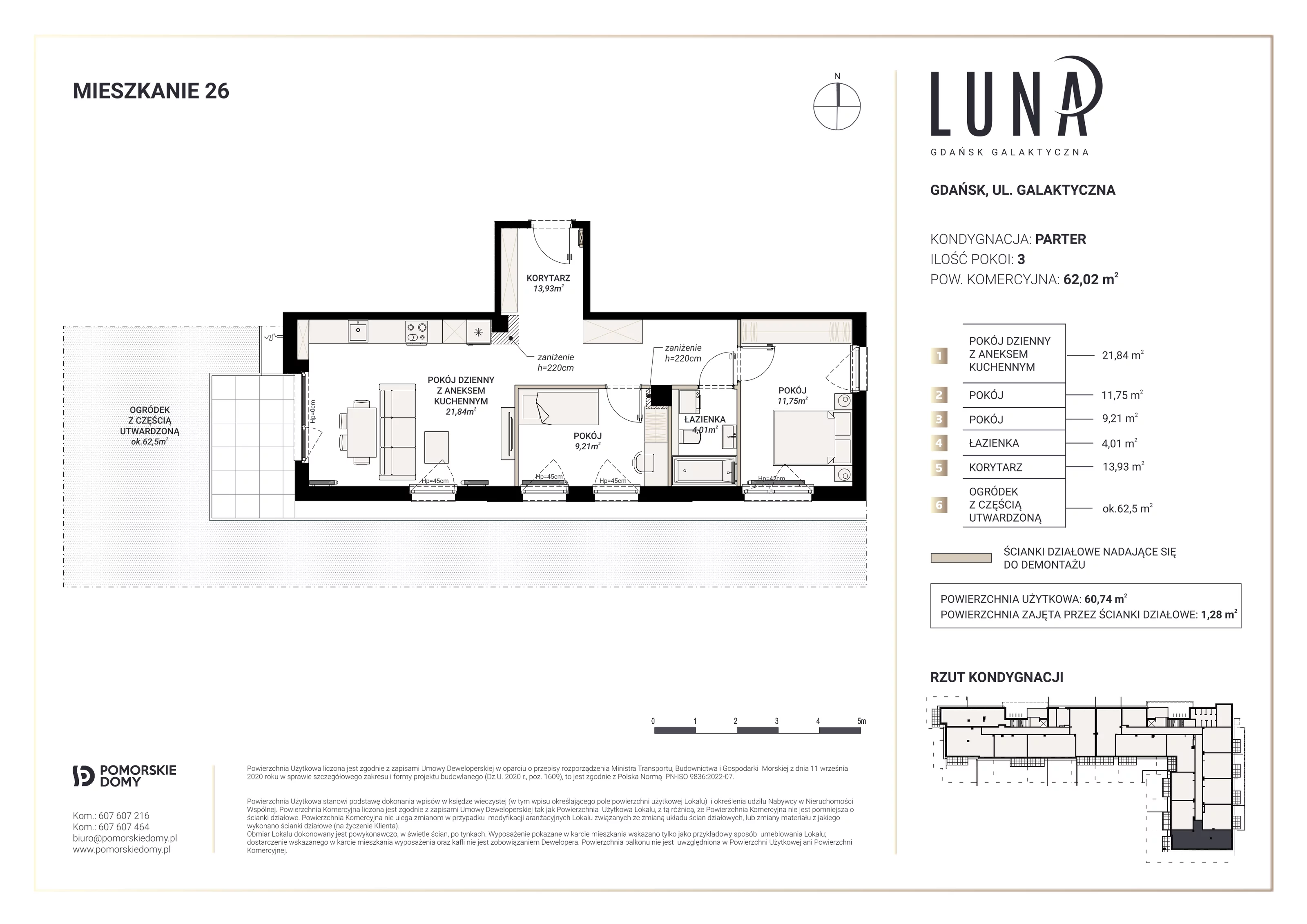 Mieszkanie 60,74 m², parter, oferta nr 26, Luna, Gdańsk, Osowa, ul. Galaktyczna/Homera