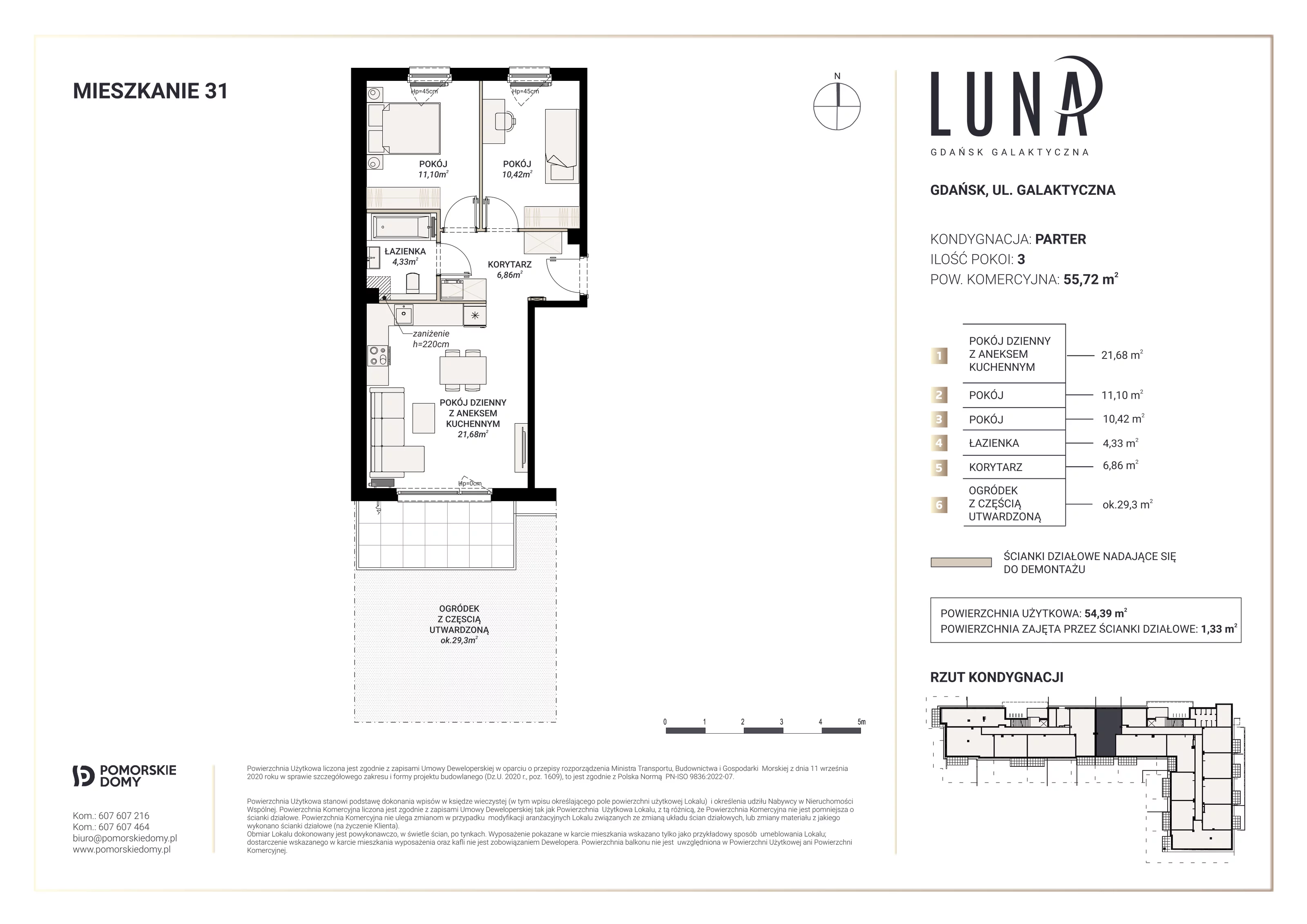 Mieszkanie 54,39 m², parter, oferta nr 31, Luna, Gdańsk, Osowa, ul. Galaktyczna/Homera