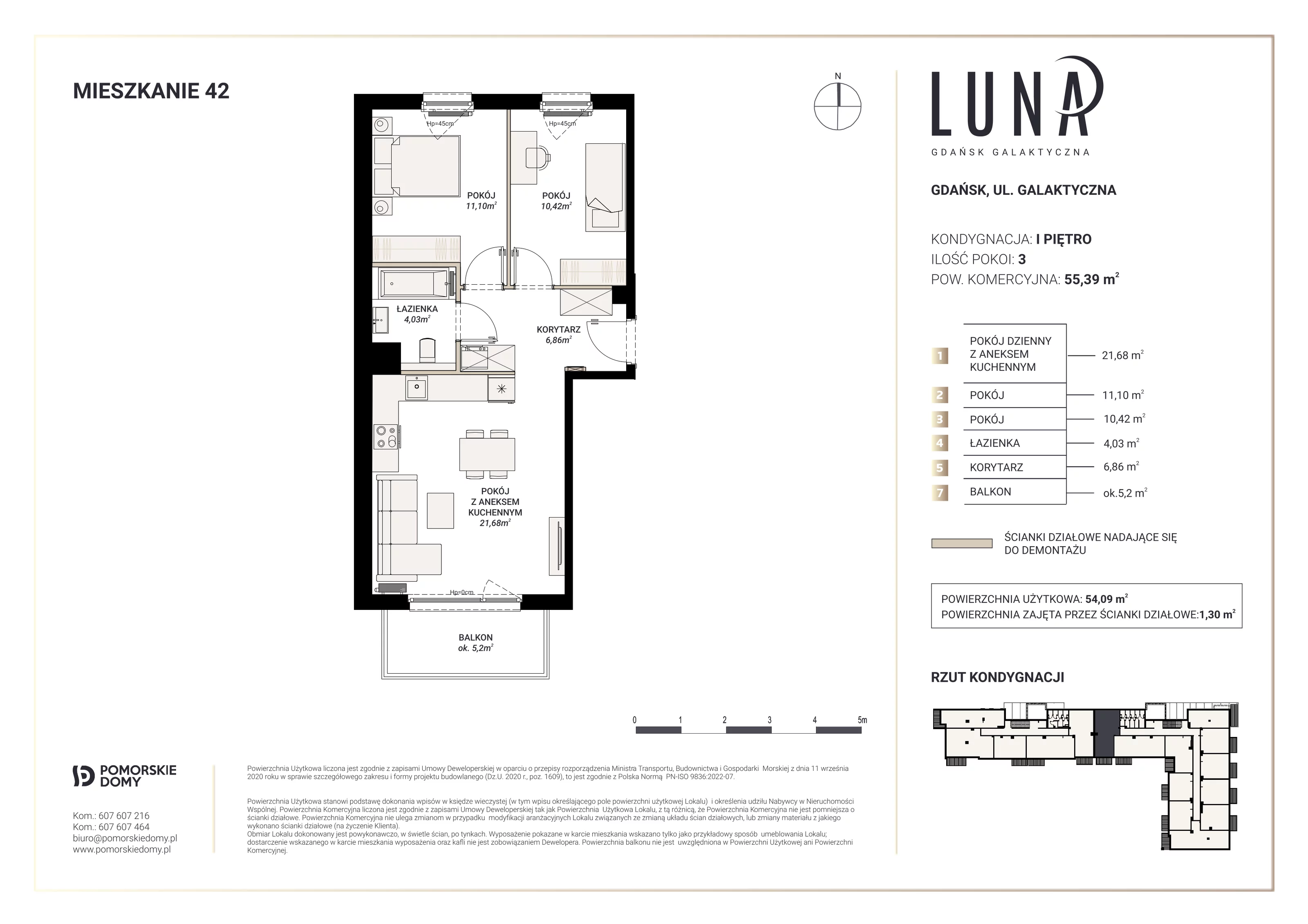 Mieszkanie 54,09 m², piętro 1, oferta nr 42, Luna, Gdańsk, Osowa, ul. Galaktyczna/Homera