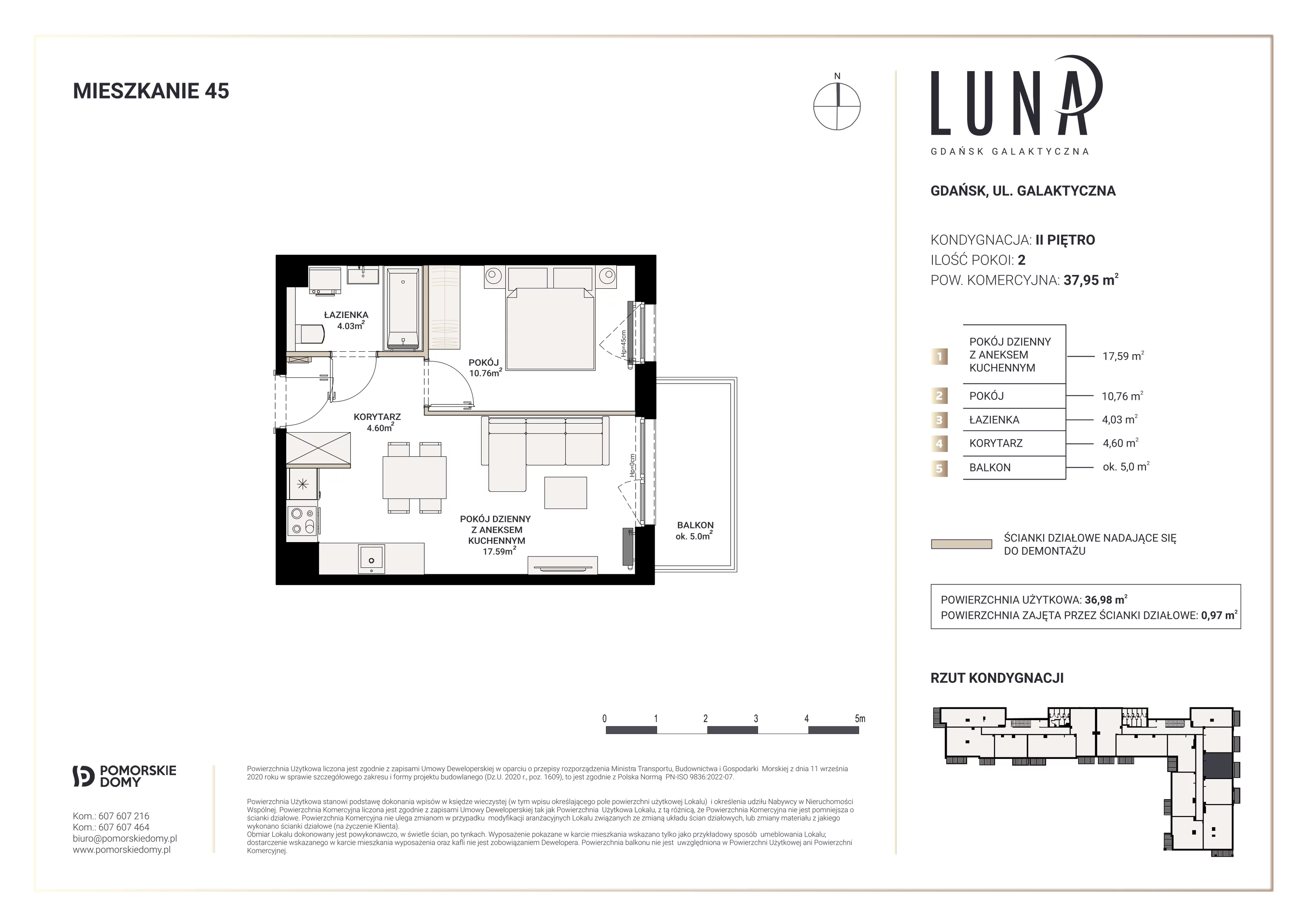 Mieszkanie 36,98 m², piętro 2, oferta nr 45, Luna, Gdańsk, Osowa, ul. Galaktyczna/Homera