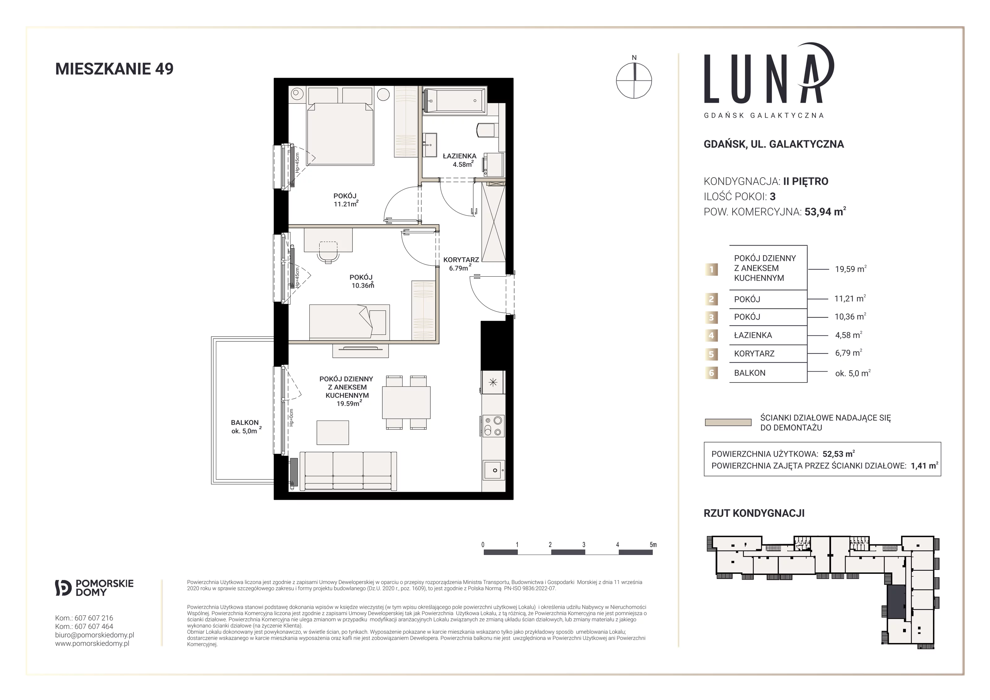 Mieszkanie 52,53 m², piętro 2, oferta nr 49, Luna, Gdańsk, Osowa, ul. Galaktyczna/Homera