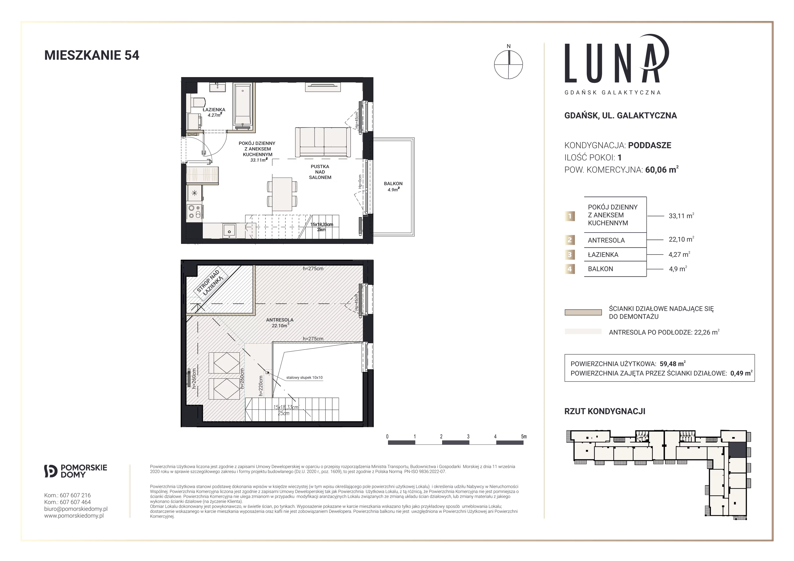 Mieszkanie 59,48 m², piętro 3, oferta nr 54, Luna, Gdańsk, Osowa, ul. Galaktyczna/Homera