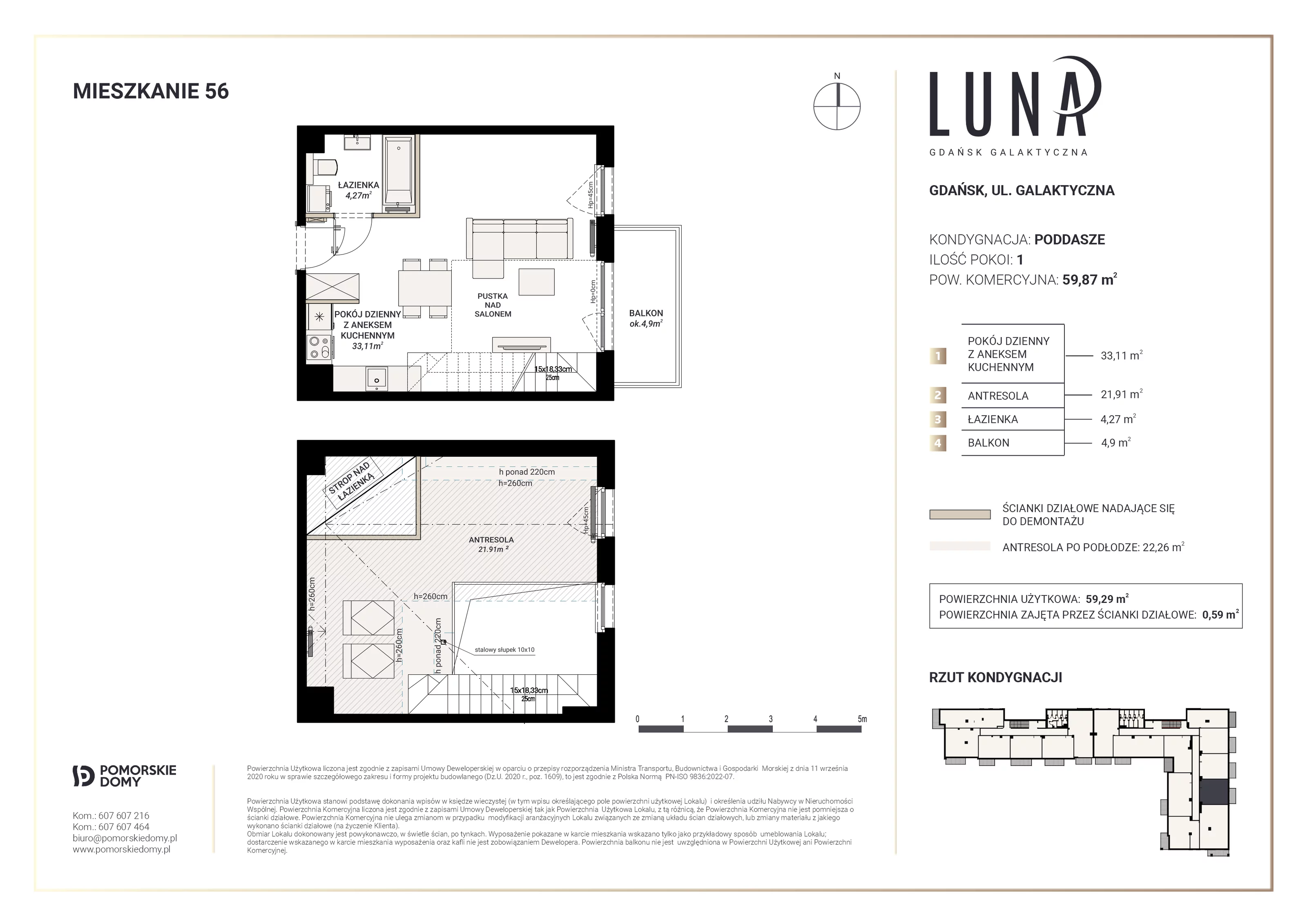 Mieszkanie 59,29 m², piętro 3, oferta nr 56, Luna, Gdańsk, Osowa, ul. Galaktyczna/Homera