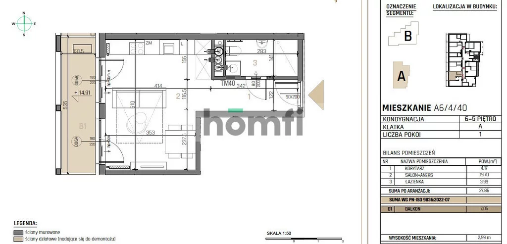 1 pokój, mieszkanie 27,86 m², piętro 5, oferta nr , 24445/2089/OMS, Kielce, Nowy Folwark, Górna
