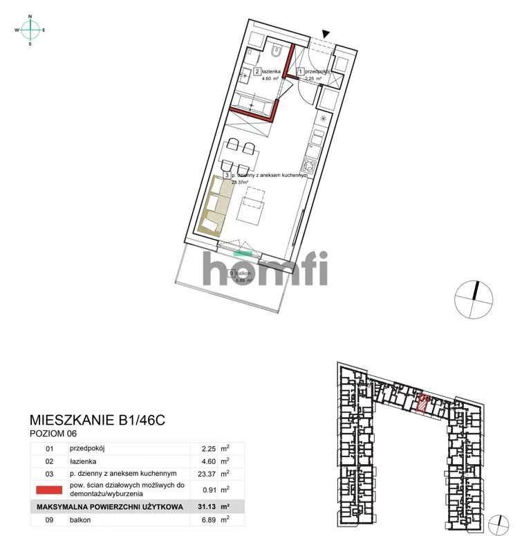 1 pokój, mieszkanie 31,12 m², piętro 6, oferta nr , 49978/2089/OMW, Katowice, Osiedle Paderewskiego-Muchowiec, Muchowiec, Szybowcowa