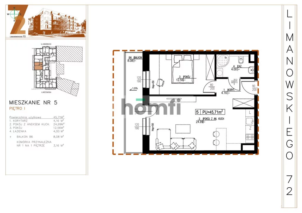 2 pokoje, mieszkanie 45,71 m², piętro 1, oferta nr , 24984/2089/OMS, Łódź, Bałuty, Bałuty, Bolesława Limanowskiego