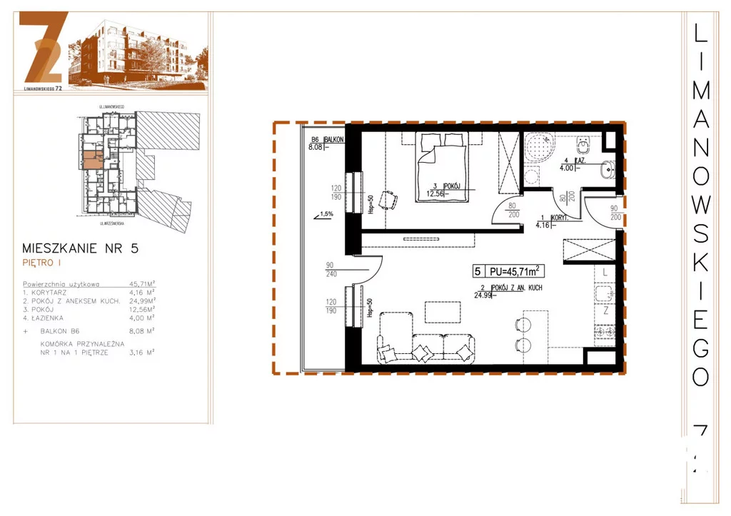 2 pokoje, mieszkanie 45,71 m², piętro 1, oferta nr , 25317/2089/OMS, Łódź, Bałuty, Bałuty, Bolesława Limanowskiego