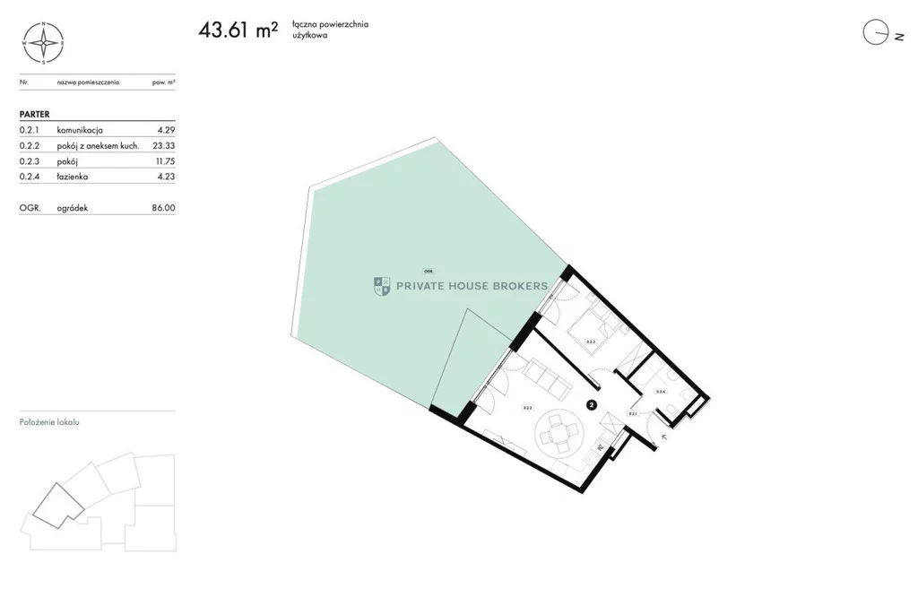 2 pokoje, mieszkanie 43,48 m², piętro 1, oferta nr , 25067/2089/OMS, Kraków, Podgórze, Płaszów, Kozia
