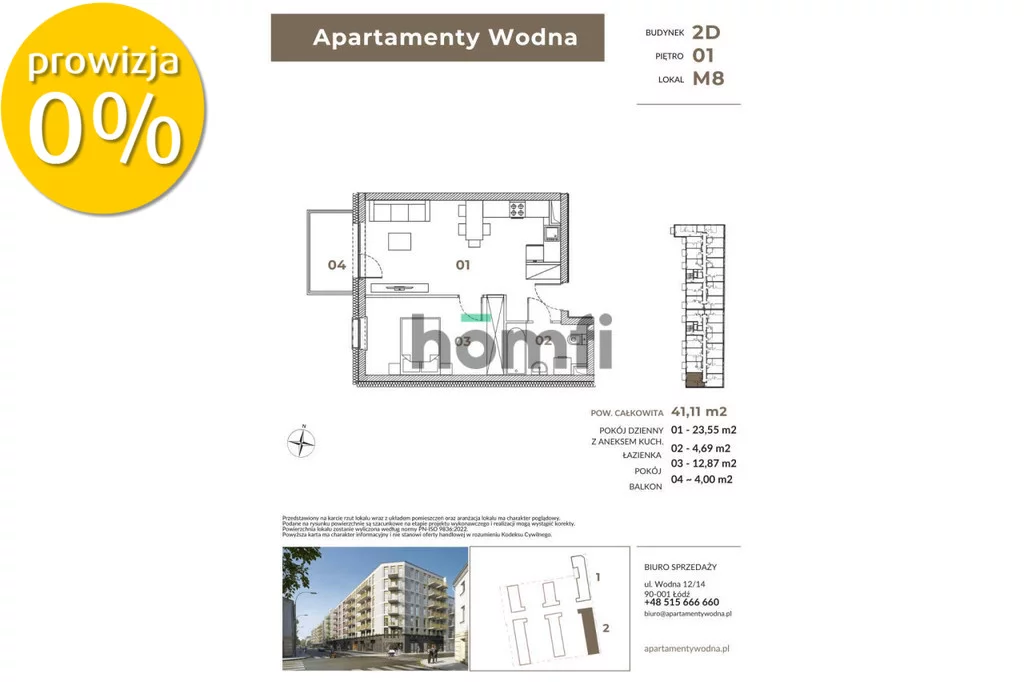 2 pokoje, mieszkanie 41,11 m², piętro 1, oferta nr , 25191/2089/OMS, Łódź, Wodna