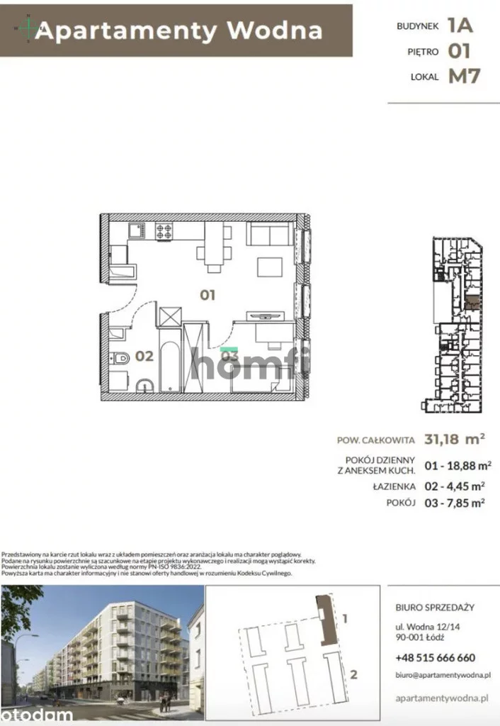 2 pokoje, mieszkanie 31,18 m², piętro 1, oferta nr , 24505/2089/OMS, Łódź, Widzew, Widzew, Wodna