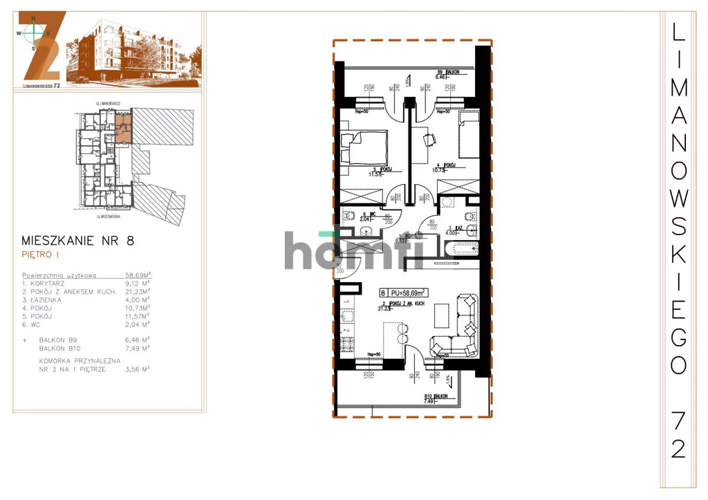 3 pokoje, mieszkanie 58,70 m², piętro 1, oferta nr , 24985/2089/OMS, Łódź, Bałuty, Bałuty, Bolesława Limanowskiego