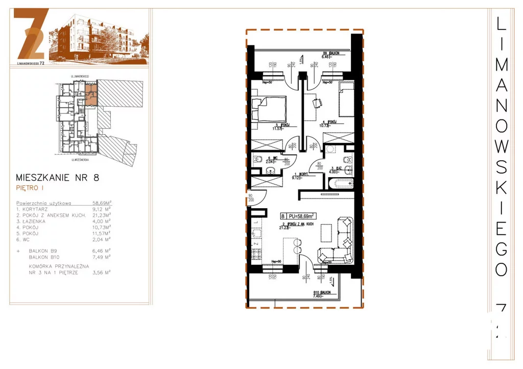 3 pokoje, mieszkanie 58,69 m², piętro 1, oferta nr , 25318/2089/OMS, Łódź, Bałuty, Bałuty, Bolesława Limanowskiego
