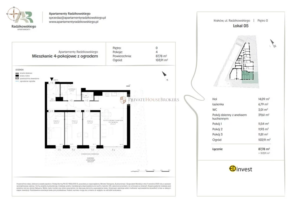 4 pokoje, mieszkanie 87,78 m², parter, oferta nr , 24150/2089/OMS, Kraków, Bronowice, Eljasza Walerego Radzikowskiego