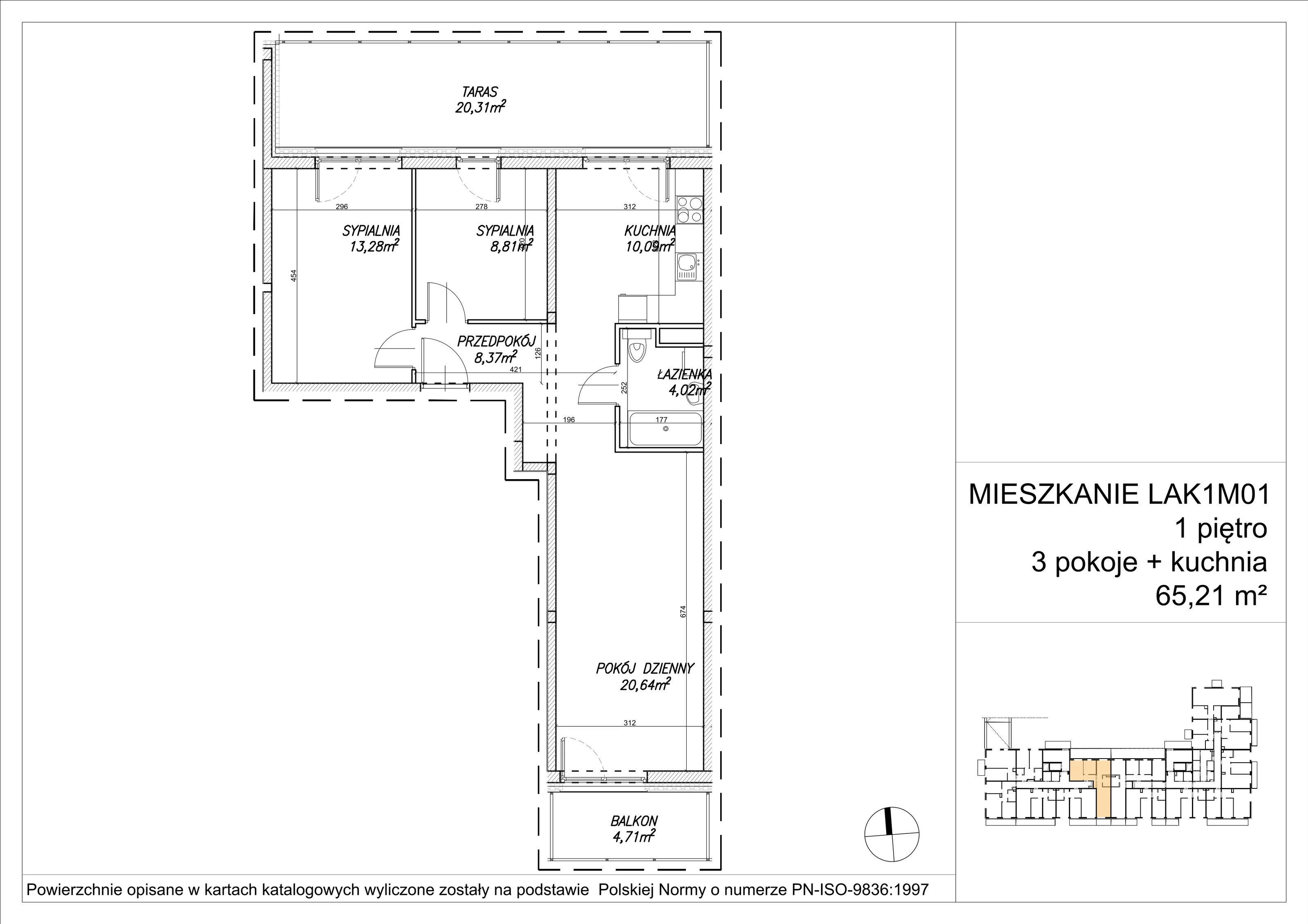 3 pokoje, mieszkanie 65,31 m², piętro 1, oferta nr LAK1M01, Lipa Piotrkowska, Wrocław, Lipa Piotrowska, Psie Pole, ul Szałwiowa 6