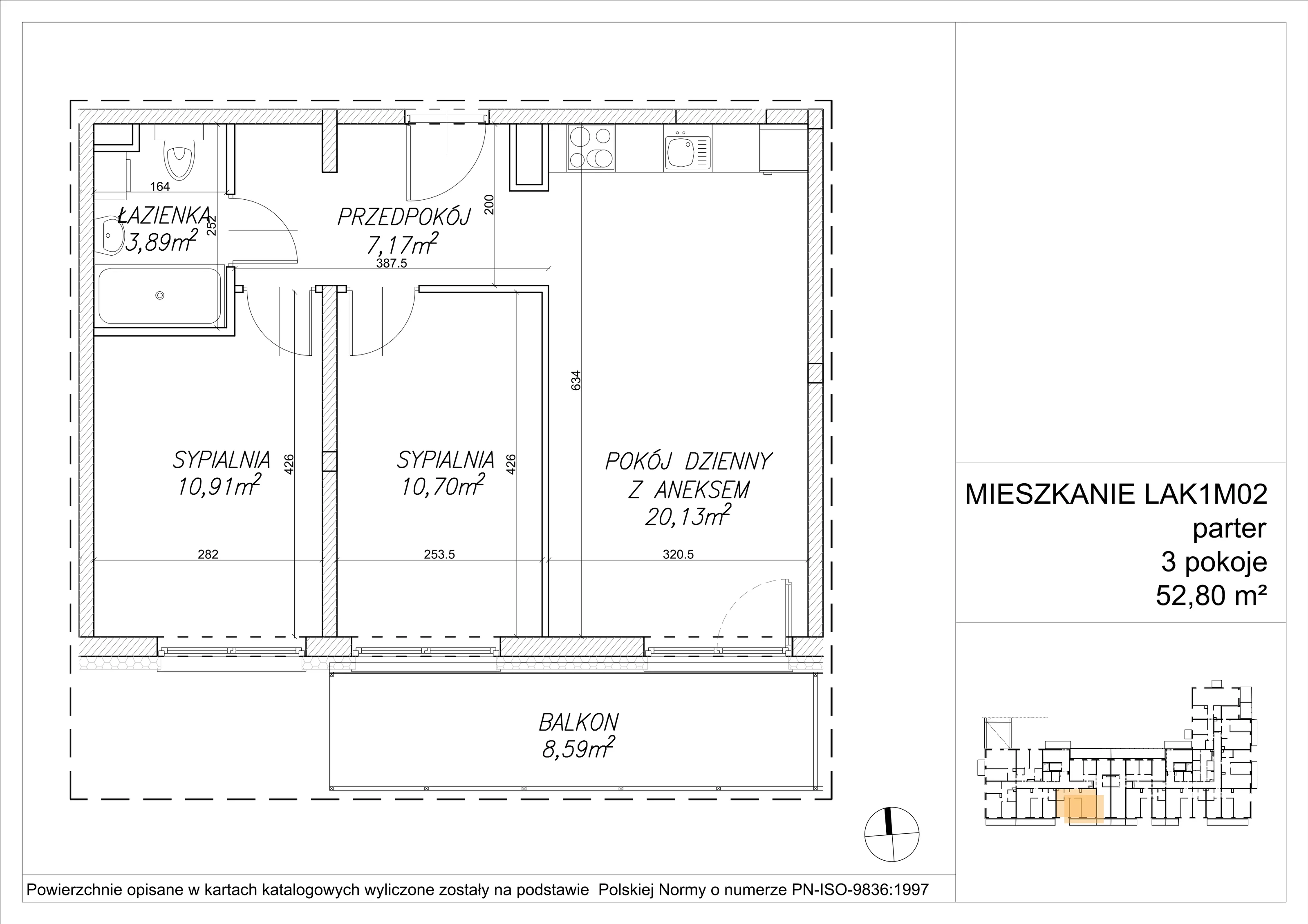 3 pokoje, mieszkanie 52,89 m², piętro 1, oferta nr LAK1M02, Lipa Piotrkowska, Wrocław, Lipa Piotrowska, Psie Pole, ul Szałwiowa 6