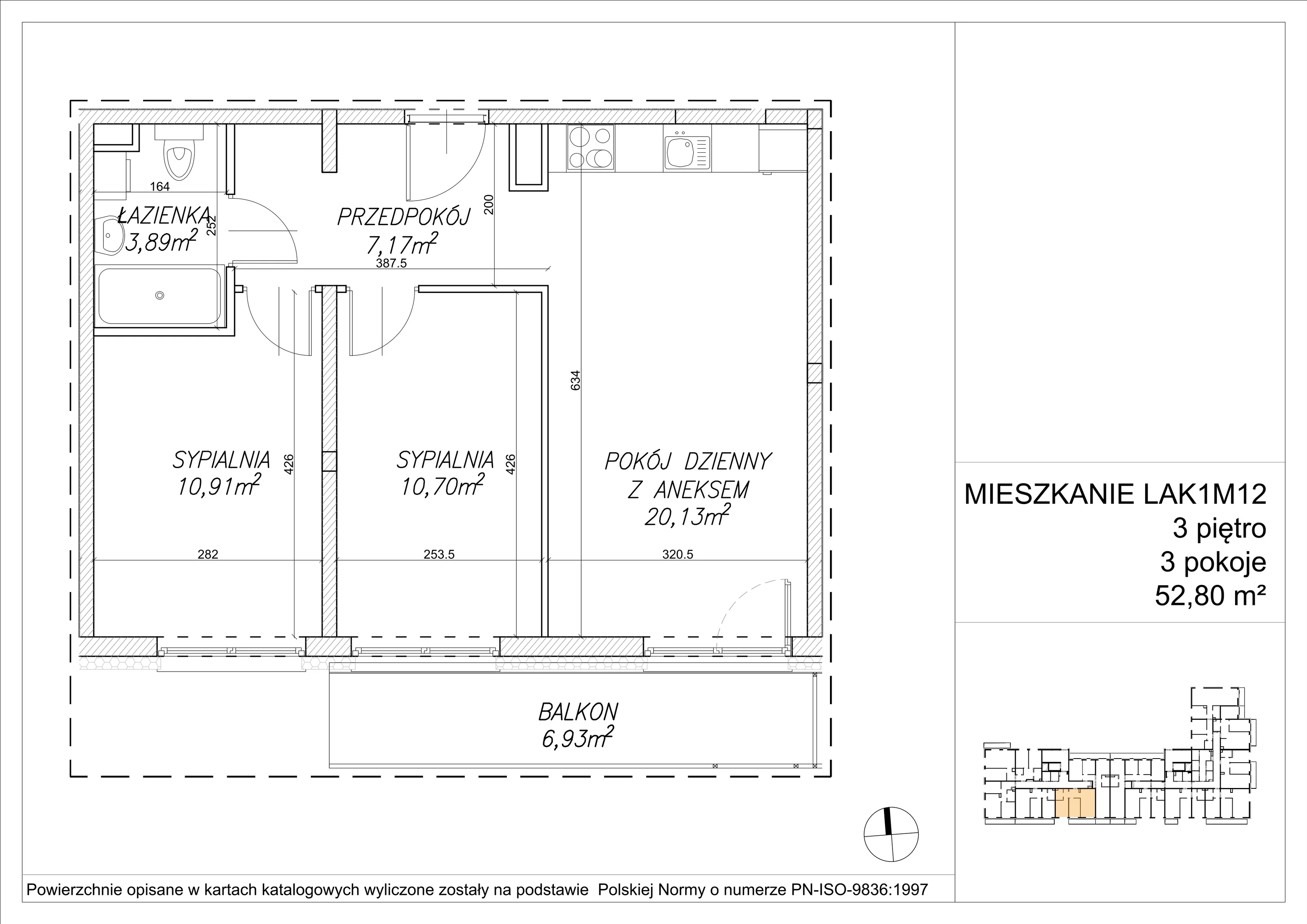3 pokoje, mieszkanie 52,98 m², piętro 3, oferta nr LAK1M12, Lipa Piotrkowska, Wrocław, Lipa Piotrowska, Psie Pole, ul Szałwiowa 6