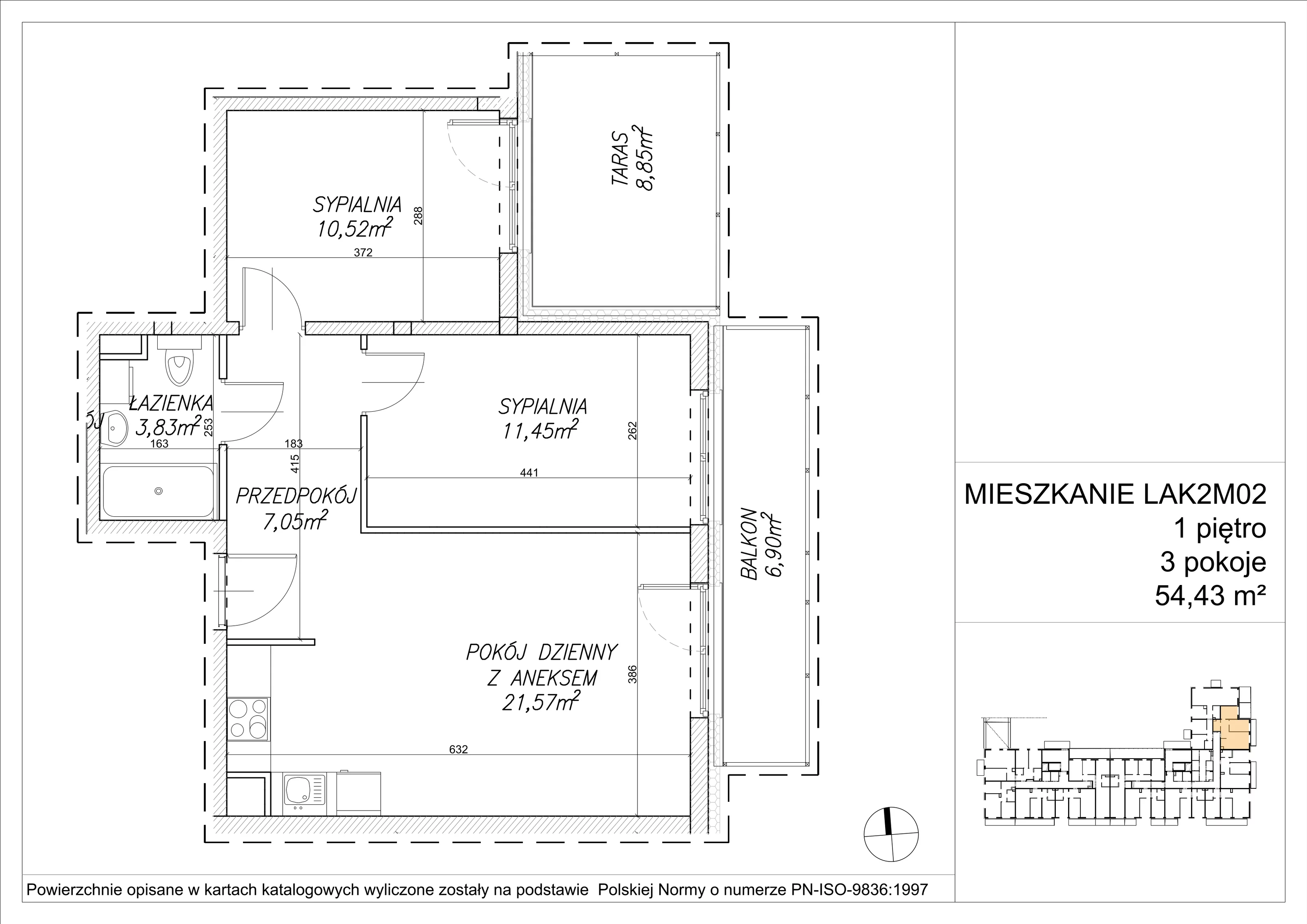 3 pokoje, mieszkanie 54,65 m², piętro 1, oferta nr LAK2M02, Lipa Piotrkowska, Wrocław, Lipa Piotrowska, Psie Pole, ul Szałwiowa 6