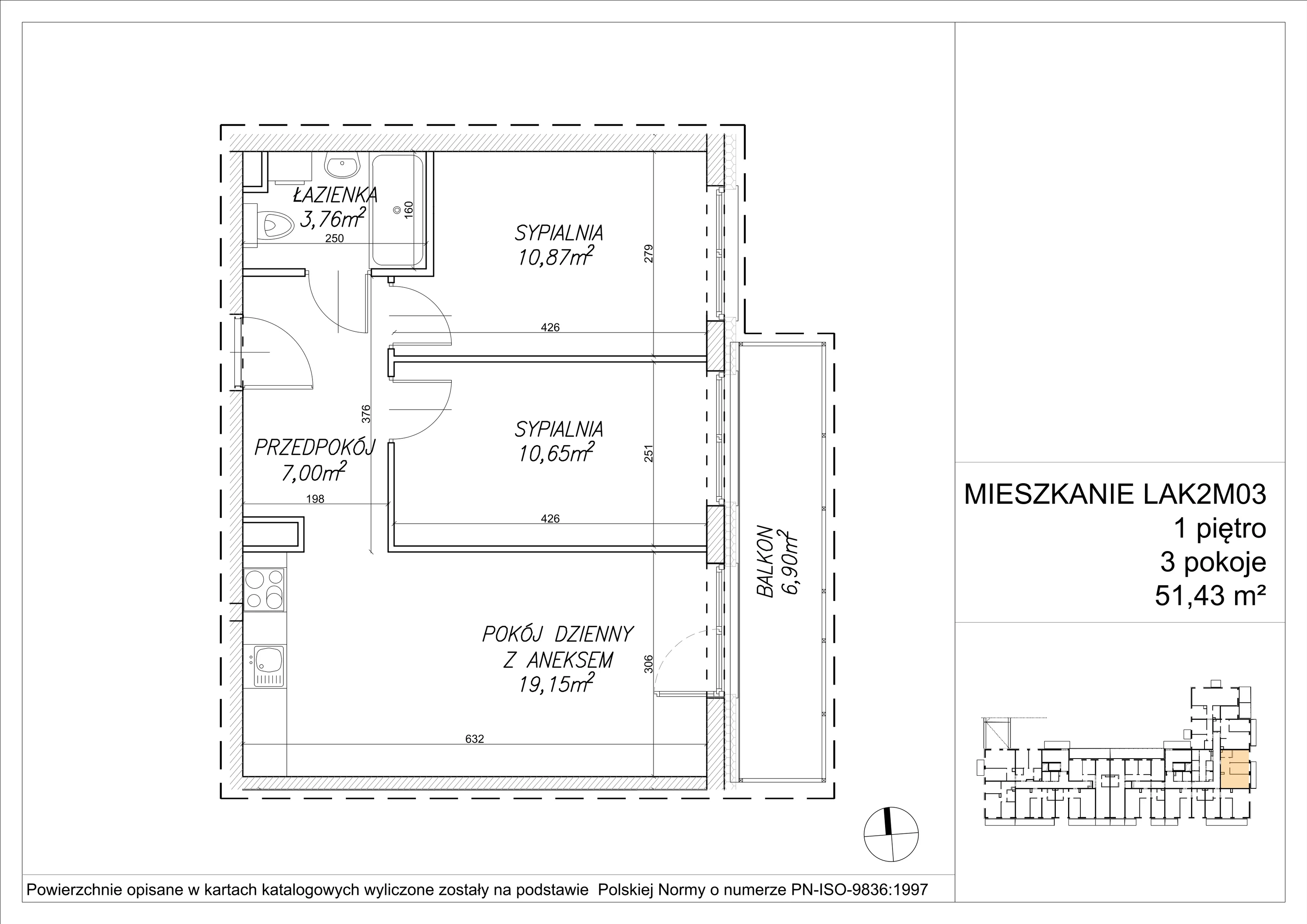 3 pokoje, mieszkanie 51,33 m², piętro 1, oferta nr LAK2M03, Lipa Piotrkowska, Wrocław, Lipa Piotrowska, Psie Pole, ul Szałwiowa 6
