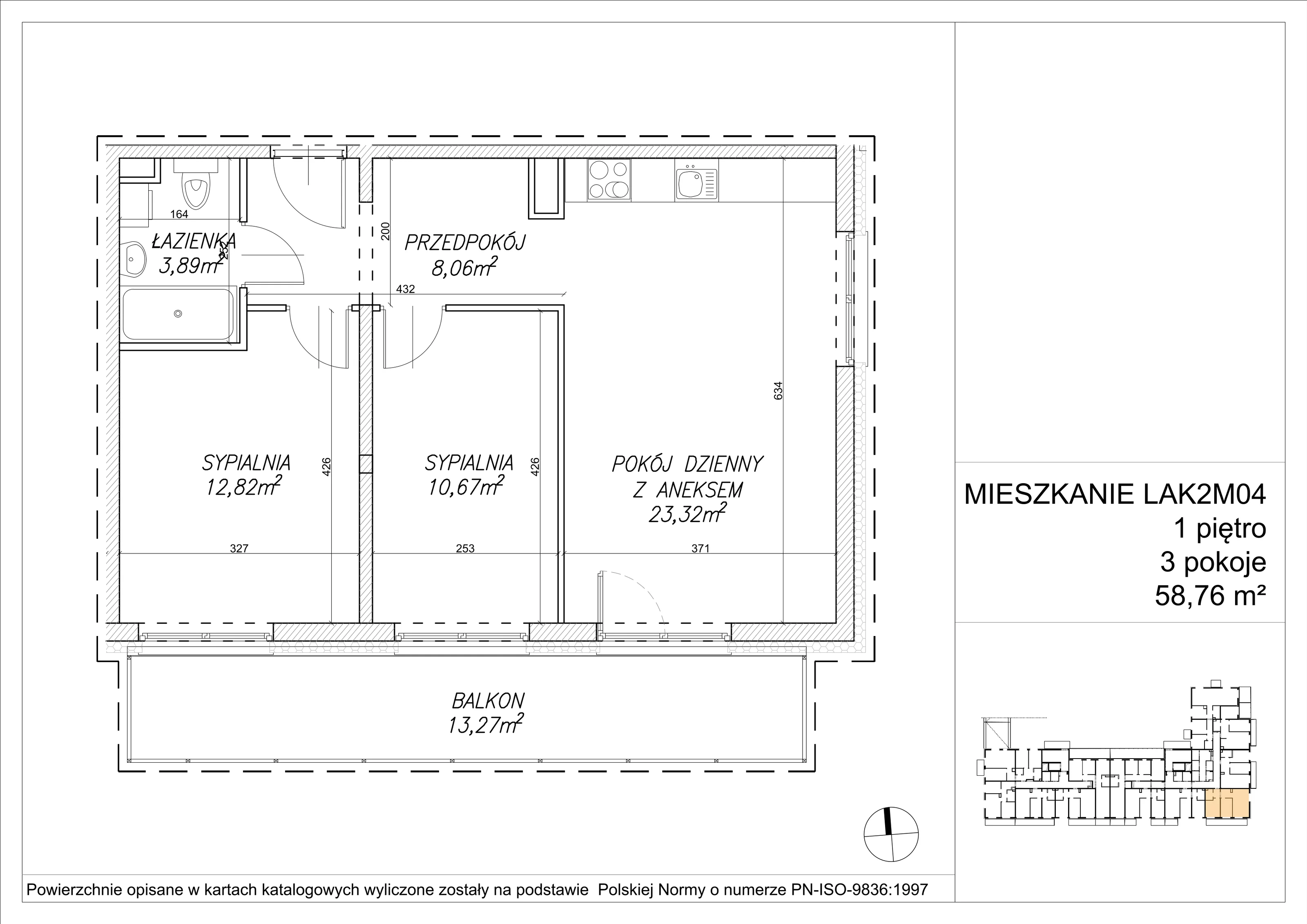 3 pokoje, mieszkanie 58,86 m², piętro 1, oferta nr LAK2M04, Lipa Piotrkowska, Wrocław, Lipa Piotrowska, Psie Pole, ul Szałwiowa 6
