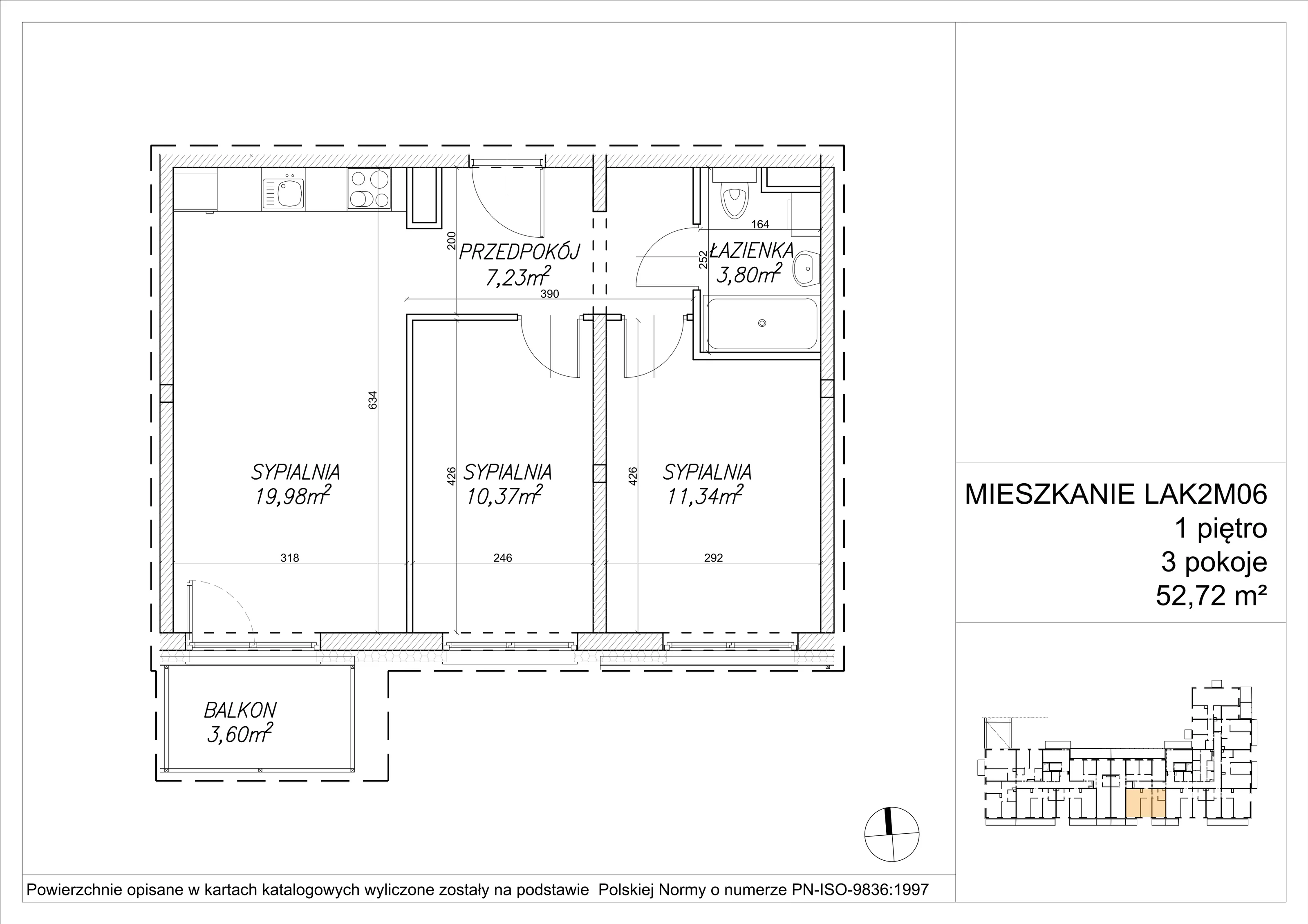 3 pokoje, mieszkanie 52,69 m², piętro 1, oferta nr LAK2M06, Lipa Piotrkowska, Wrocław, Lipa Piotrowska, Psie Pole, ul Szałwiowa 6
