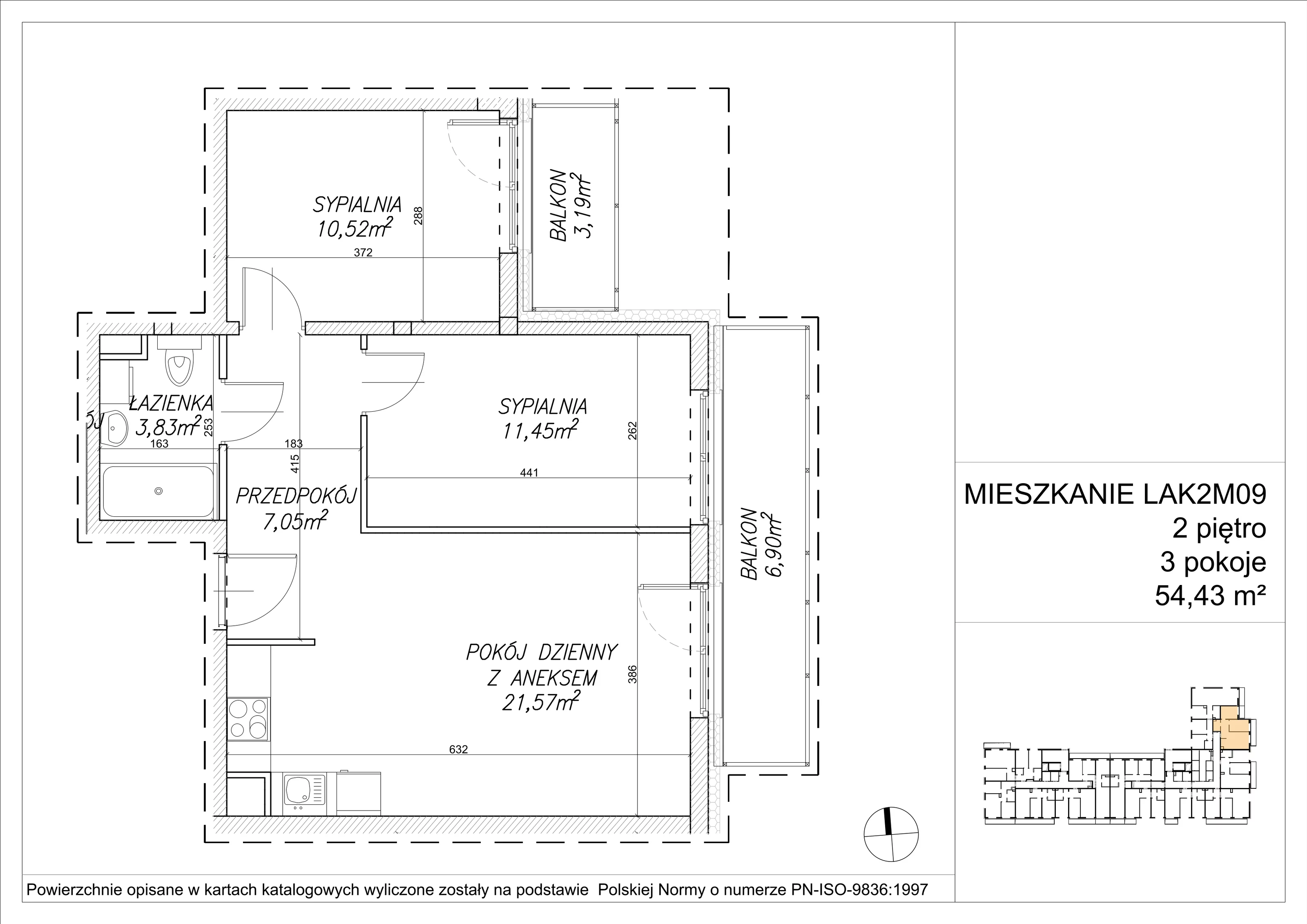 3 pokoje, mieszkanie 54,54 m², piętro 2, oferta nr LAK2M09, Lipa Piotrkowska, Wrocław, Lipa Piotrowska, Psie Pole, ul Szałwiowa 6