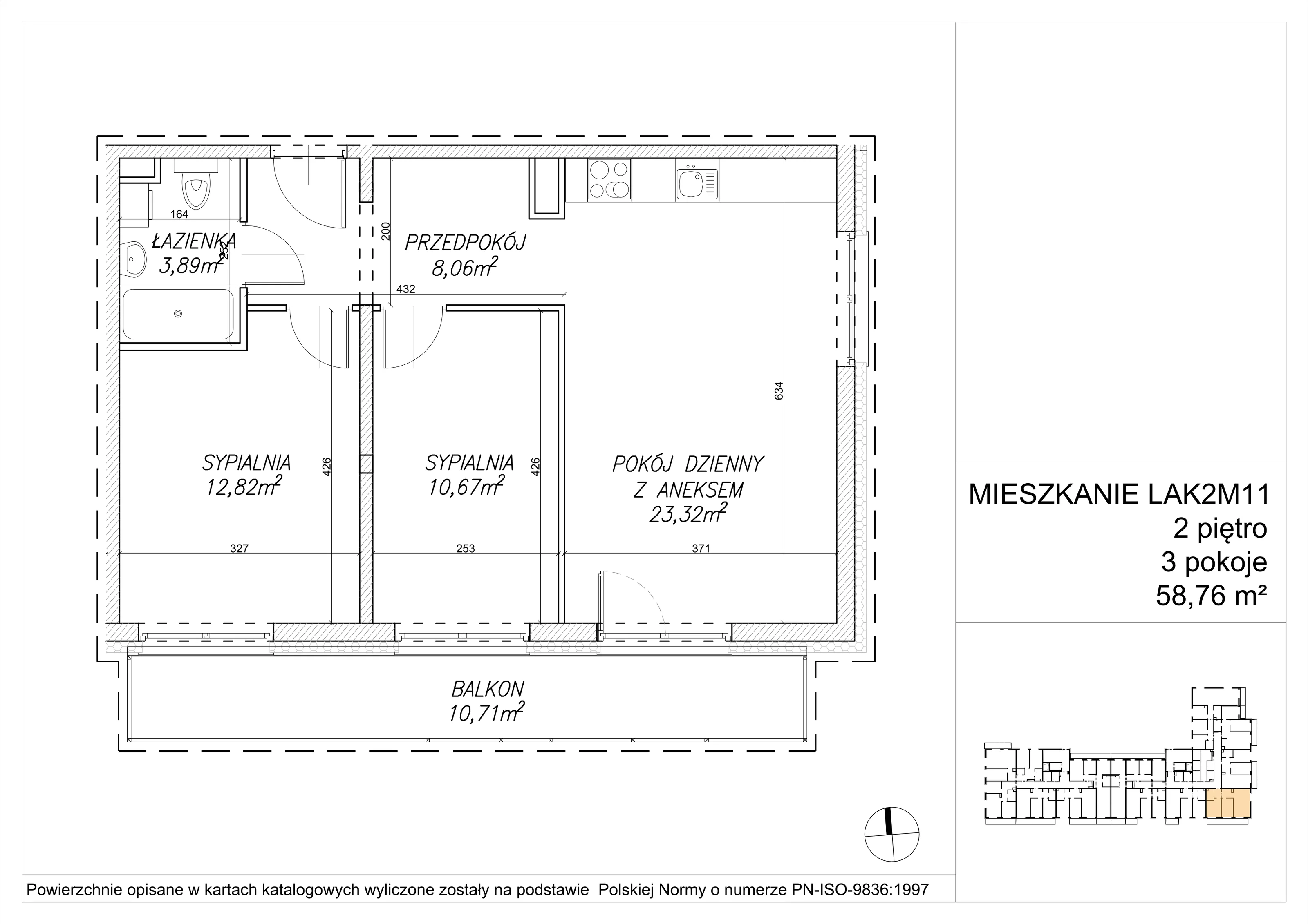3 pokoje, mieszkanie 58,76 m², piętro 2, oferta nr LAK2M11, Lipa Piotrkowska, Wrocław, Lipa Piotrowska, Psie Pole, ul Szałwiowa 6
