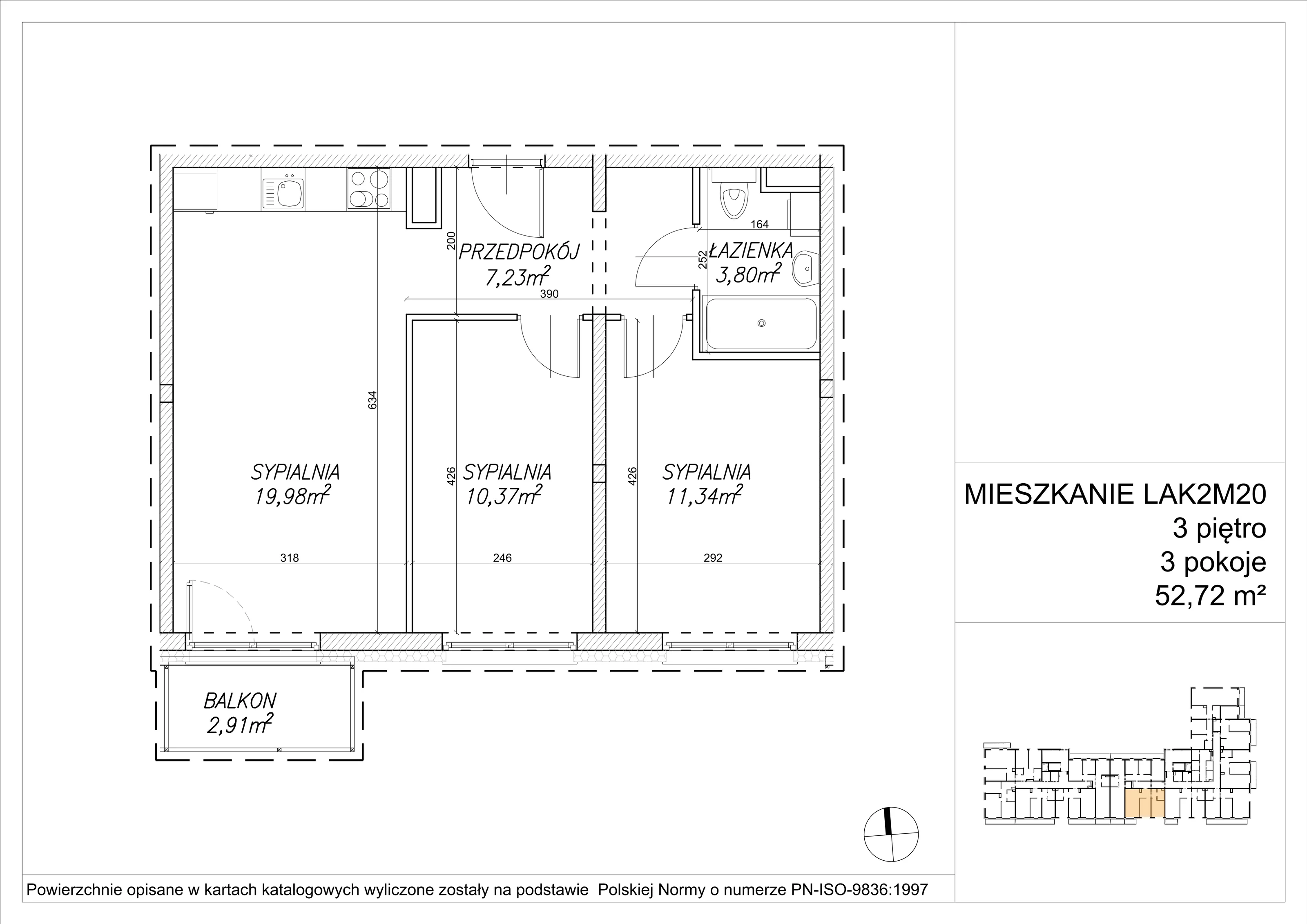 3 pokoje, mieszkanie 52,78 m², piętro 3, oferta nr LAK2M20, Lipa Piotrkowska, Wrocław, Lipa Piotrowska, Psie Pole, ul Szałwiowa 6