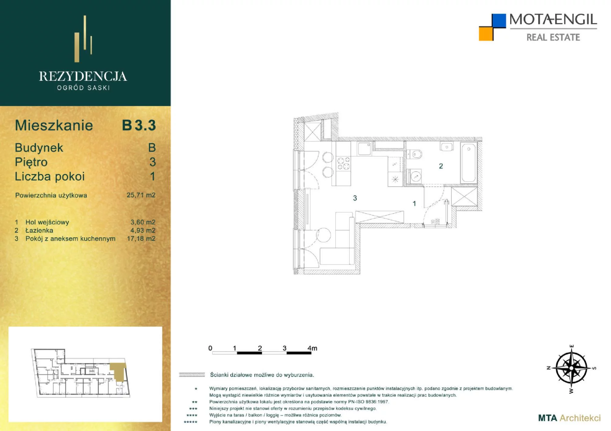 Mieszkanie 25,71 m², piętro 3, oferta nr B3.3, Rezydencja Ogród Saski, Lublin, Wieniawa, ul. Jasna 7, 7A