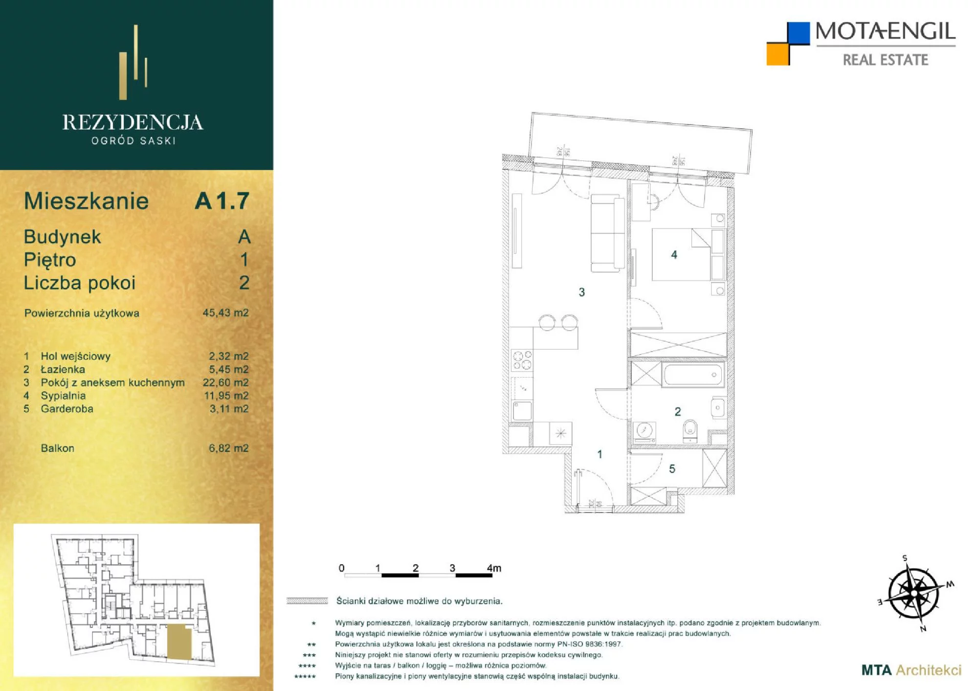 Mieszkanie 45,70 m², piętro 1, oferta nr A1.7, Rezydencja Ogród Saski, Lublin, Wieniawa, ul. Wieniawska 7/Jasna 7